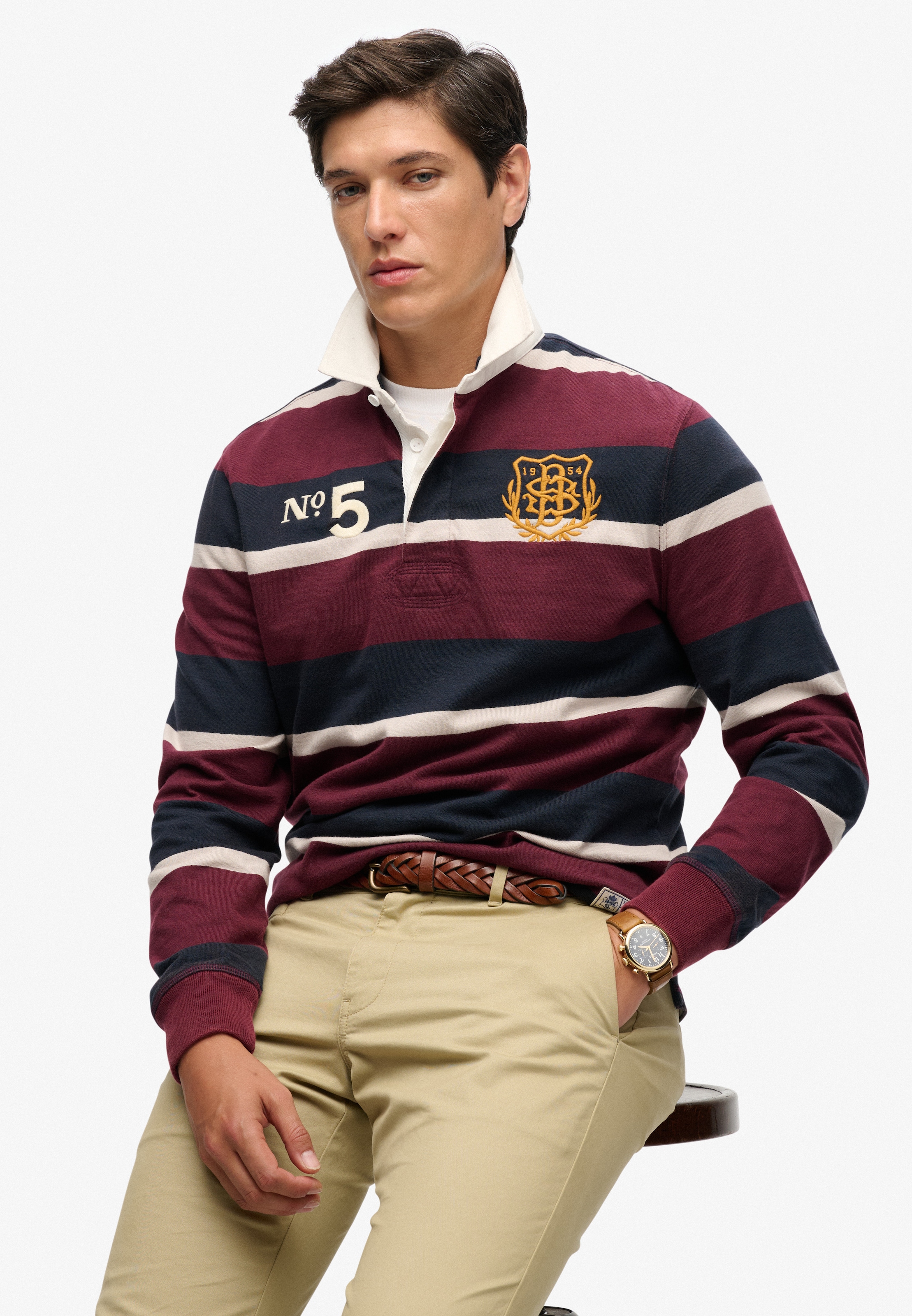Superdry Langarmshirt »DOUBLE EMBLEM STRIPE RUGBY« aus Baumwolle und Single Jersey, Relaxed Fit, gestreifte Optik
