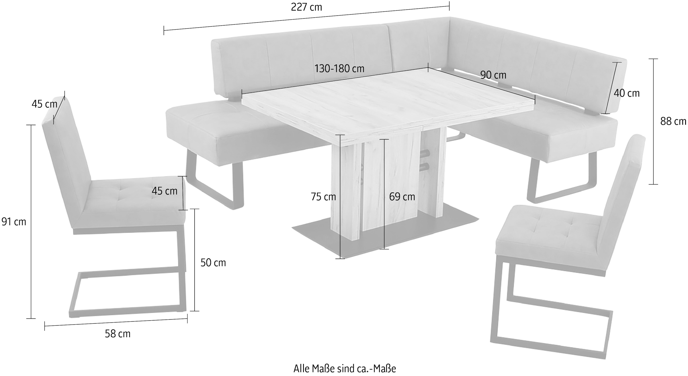 K+W Komfort & Wohnen Essgruppe »Spider II«, (4 tlg.), langer Schenkel wahweise in 2 Breiten, 2 Freischwinger, 1 Tisch