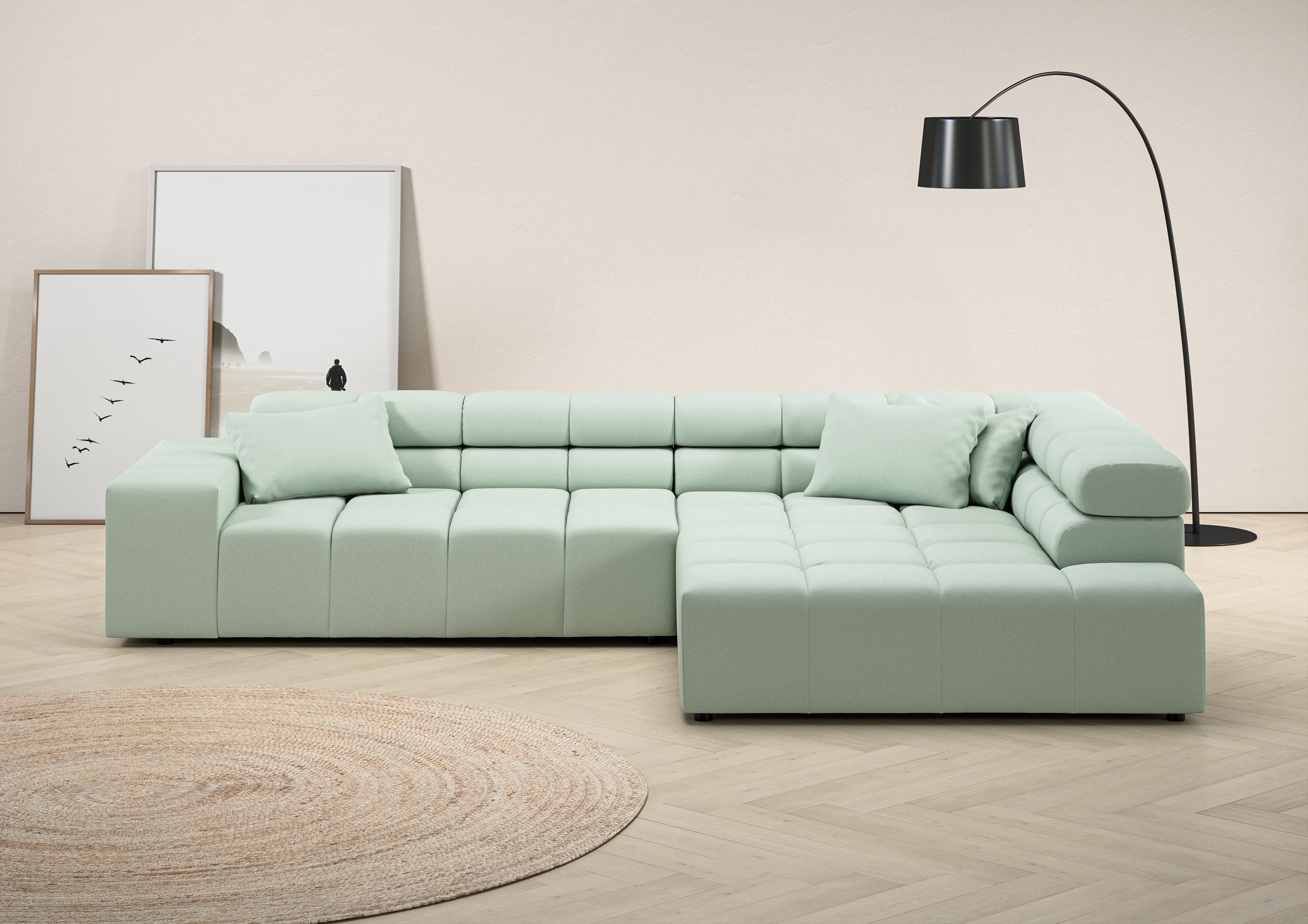 Home affaire Ecksofa "Ancona, Ecksofa, incl. Kopfteilverstellung, Breite 319 cm, L-Form" wahlweise motorische Sitztiefenverstellung, auch in Cord + Easy Care