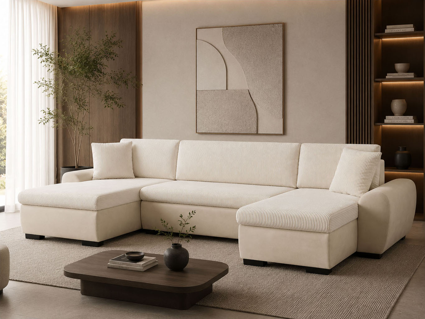 OTTO home Wohnlandschaft "KIVELLA Cord-Struktur, U-Form, 307 cm" Schlaffunktion(128/257), Bettkasten, Cord-Struktur-Mix