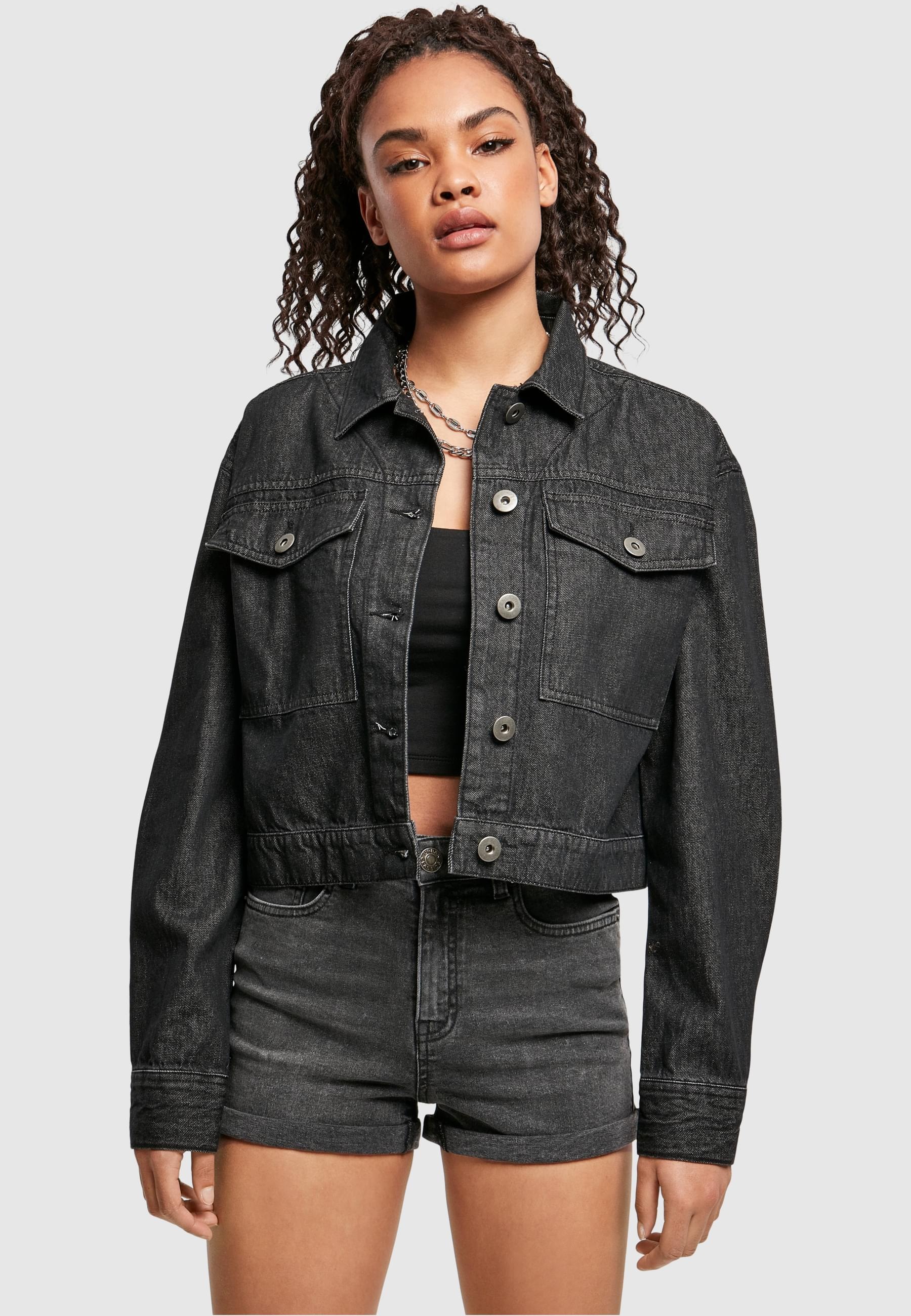 URBAN CLASSICS Allwetterjacke »Urban Classics Damen Ladies Short Oversized Denim Jacket«, (1 St.), ohne Kapuze