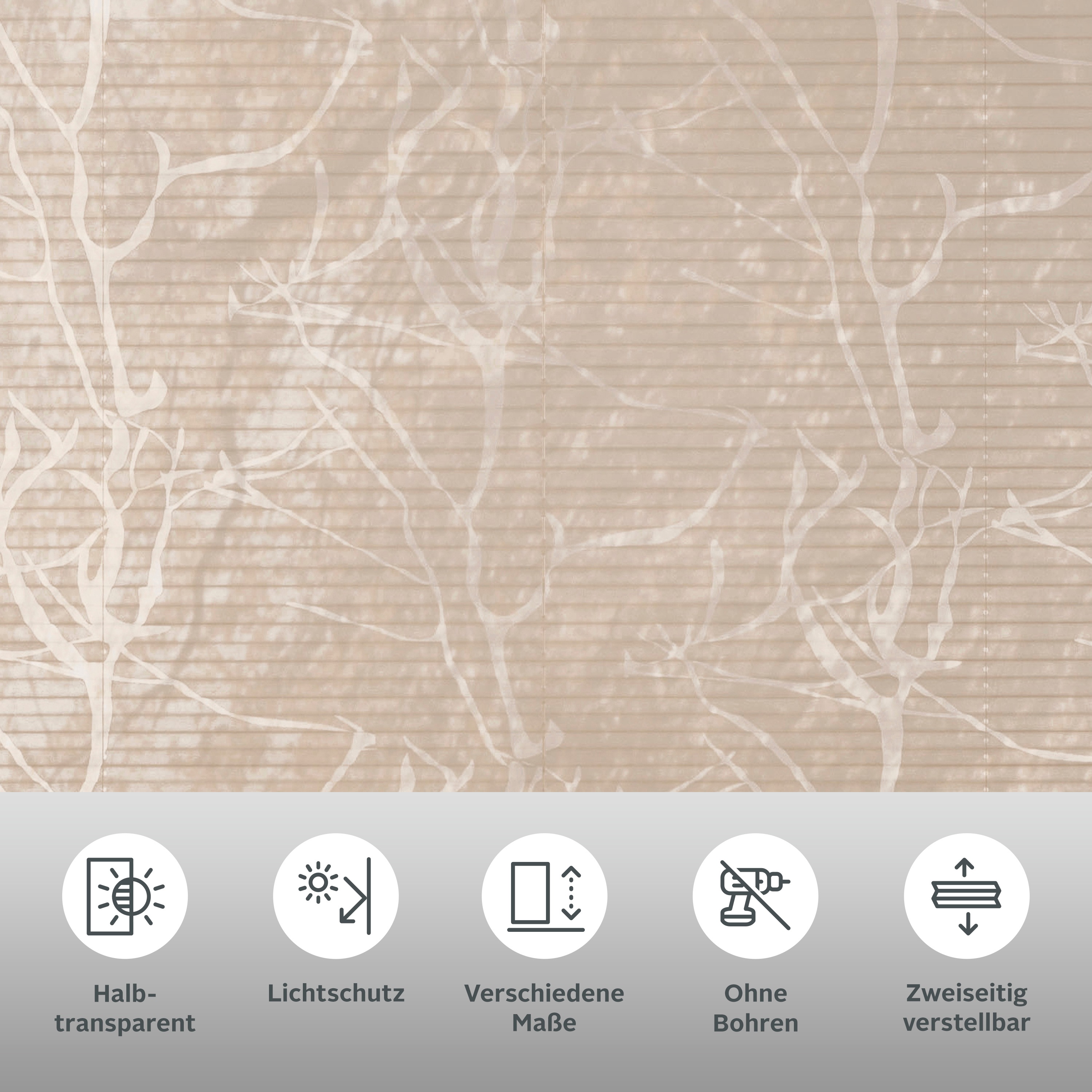Thumbnail - my home Plissee "Anna" Lichtschutz ohne Bohren verspannt Ästemotiv, Bestseller mit über 500 4,5-Sterne-Bewertungen, Klem...
