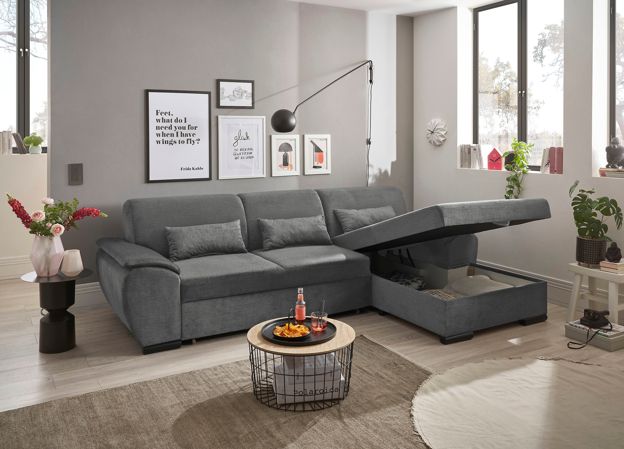 ED EXCITING DESIGN Ecksofa "Tampa L-Form", mit Bettfunktion, Bettkasten & 3 günstig online kaufen
