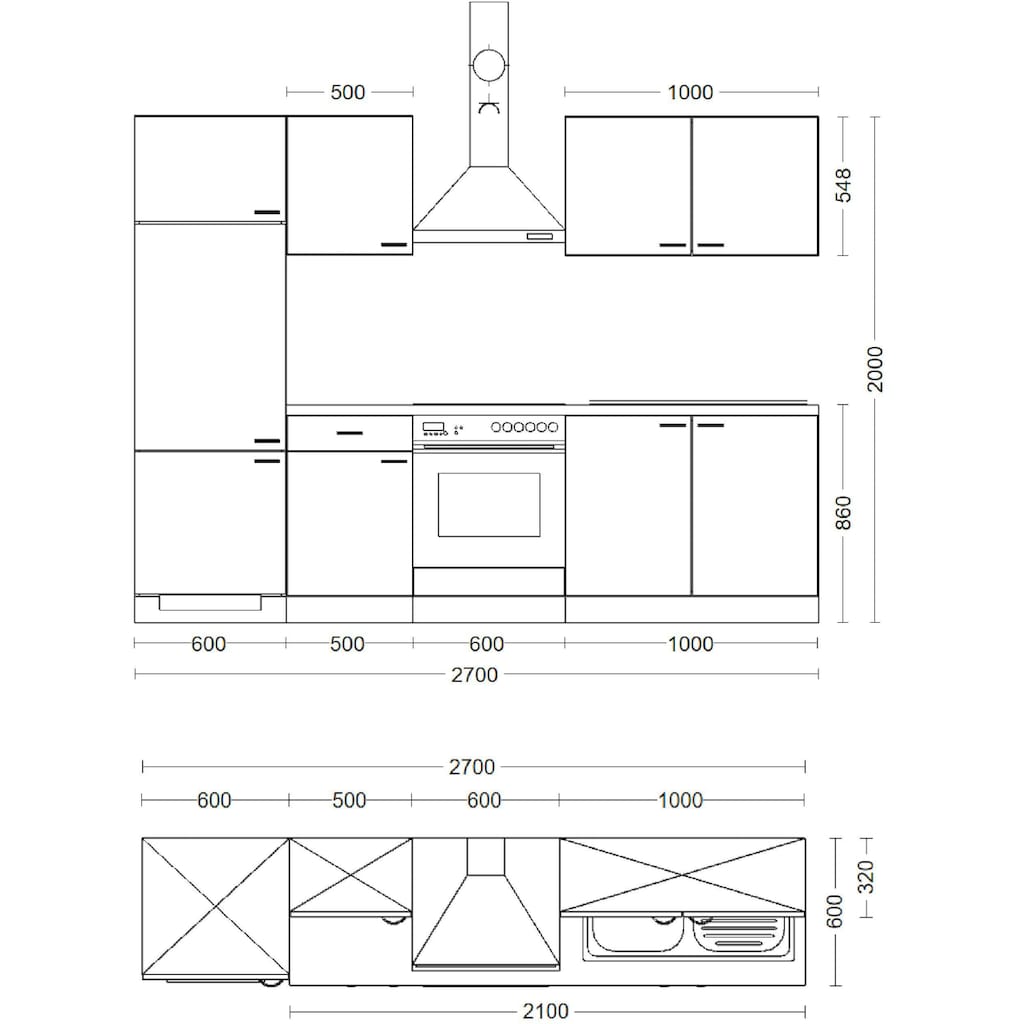 Flex-Well Küche »Portland«, wahlw. mit E-Geräten, Breite 270 cm