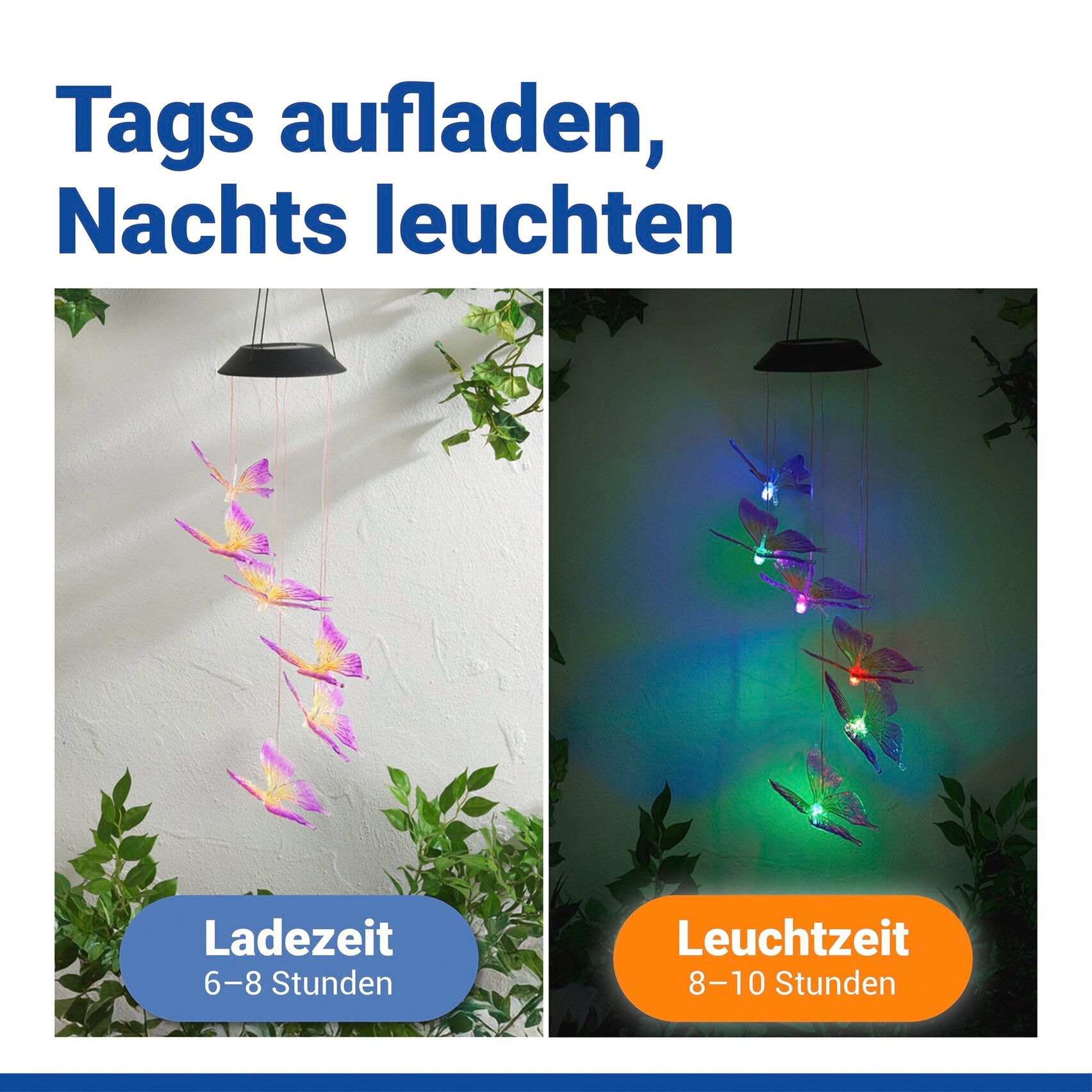 Maximex LED Gartenleuchte »Modell Schmetterling« 2 Stk. Extra-Warmweiß solarbetriebenes Windspiel mit farbwechselnden LEDs