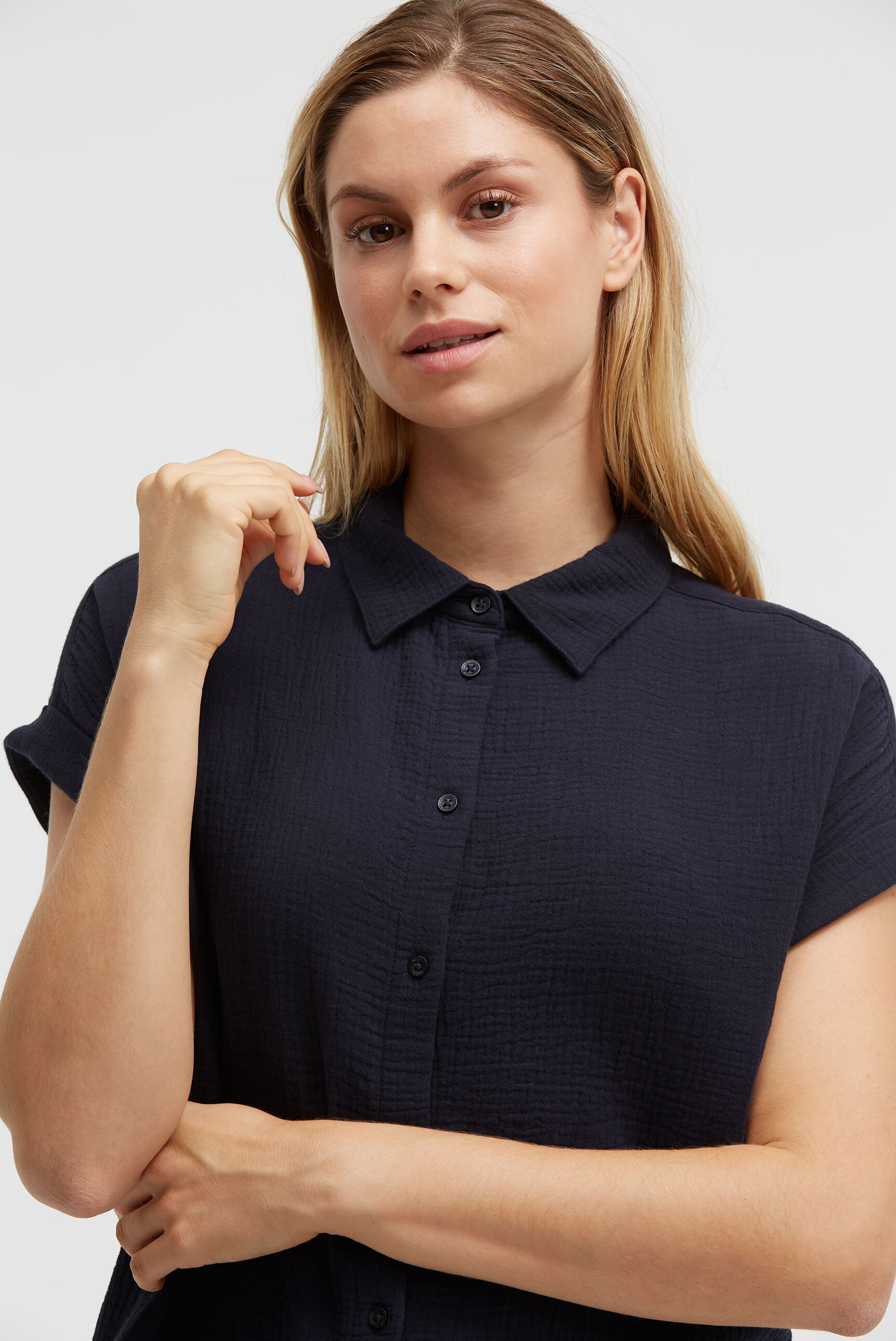 SOCCX Kurzarmbluse mit überschnittener Schulter