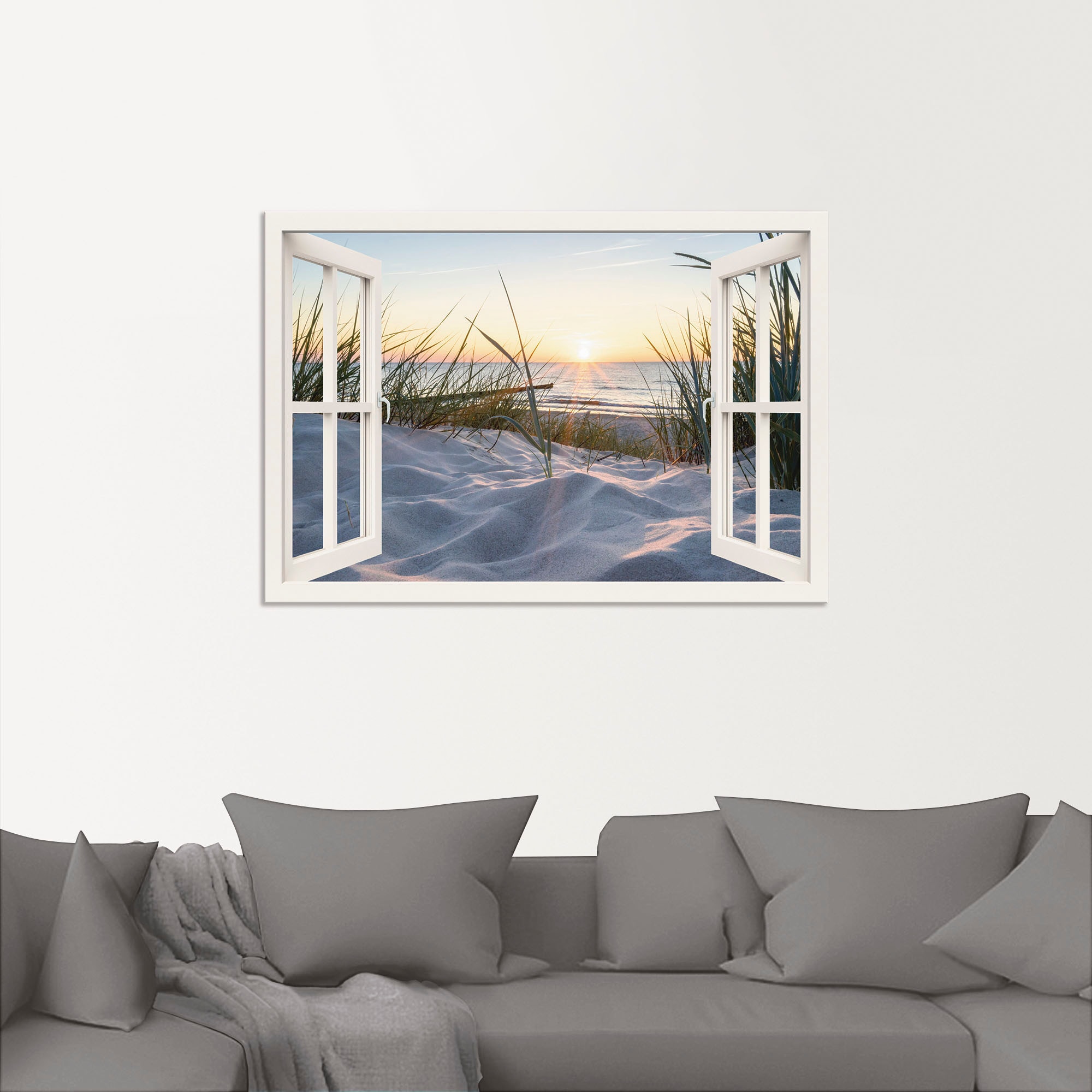 Artland Wandbild »Ostseestrand durchs Fenster«, Meer Bilder, (1 St.), als Alubild, Outdoorbild, Leinwandbild, Poster, Wandaufkleber