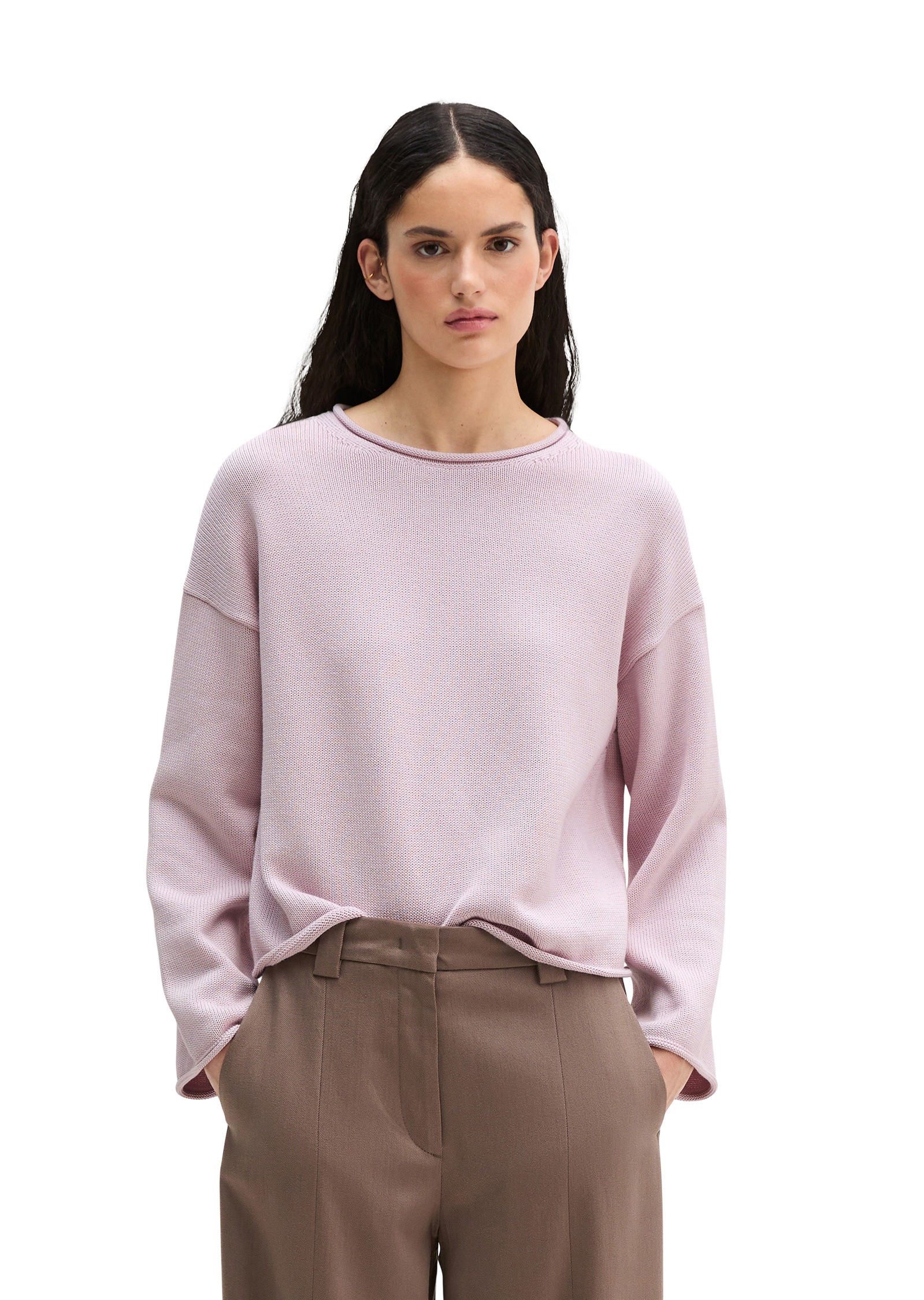 Strickpullover MARC O'POLO "aus Heavy Cotton-Garn", Damen, Gr. XXS, dried rose, Obermaterial: 100% Baumwolle, unifarben, U-Boot-Ausschnitt, Pullover Strickpullover