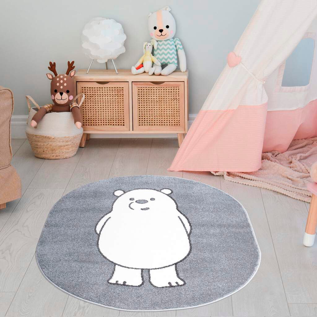 Kinderteppich CARPET CITY, B:100cm H:11mm L:130cm, grau, Polypropylen (PP), Teppiche, "ANIME923", Kinderzimmer Teppich Modern mit Mond, Blumen,