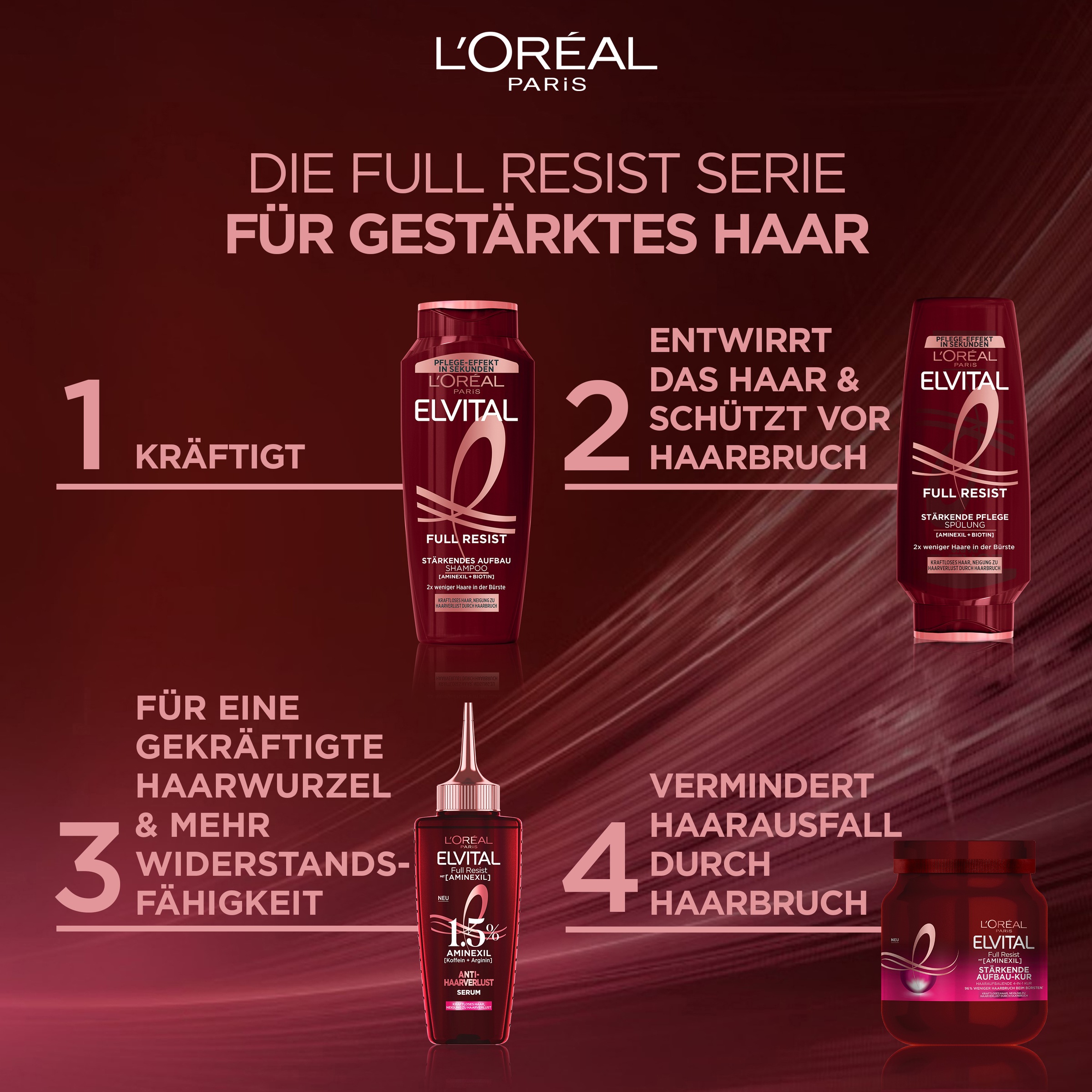 L'ORÉAL PARIS Haarspülung »L'Oréal Paris Elvital Full Resist Spülung«, (Packung, 6 tlg.)
