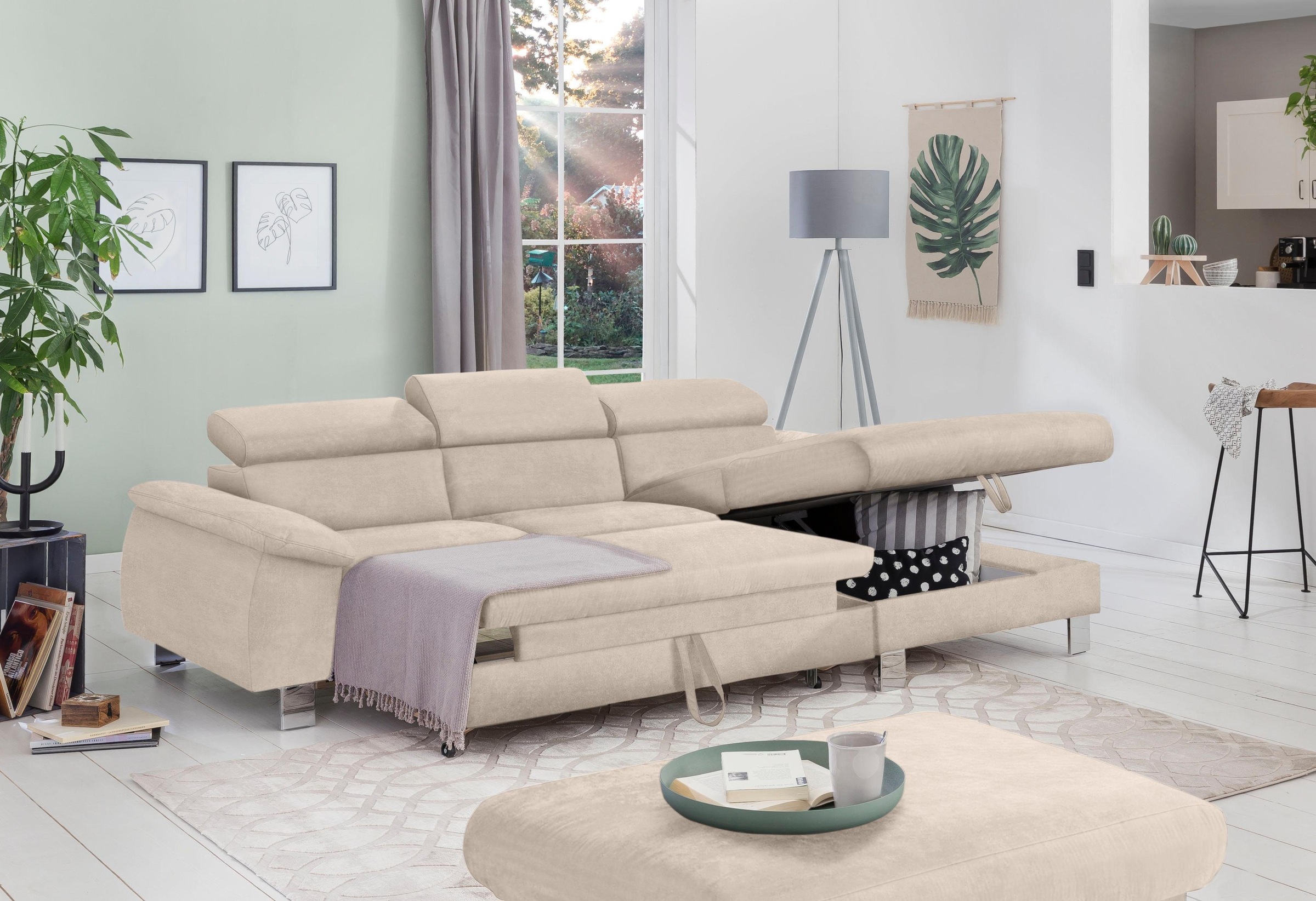 COTTA Ecksofa Komaris, Ecksofa, wahlweise mit RGB-LED-Beleuchtung und Bettfunktion/Bettkasten