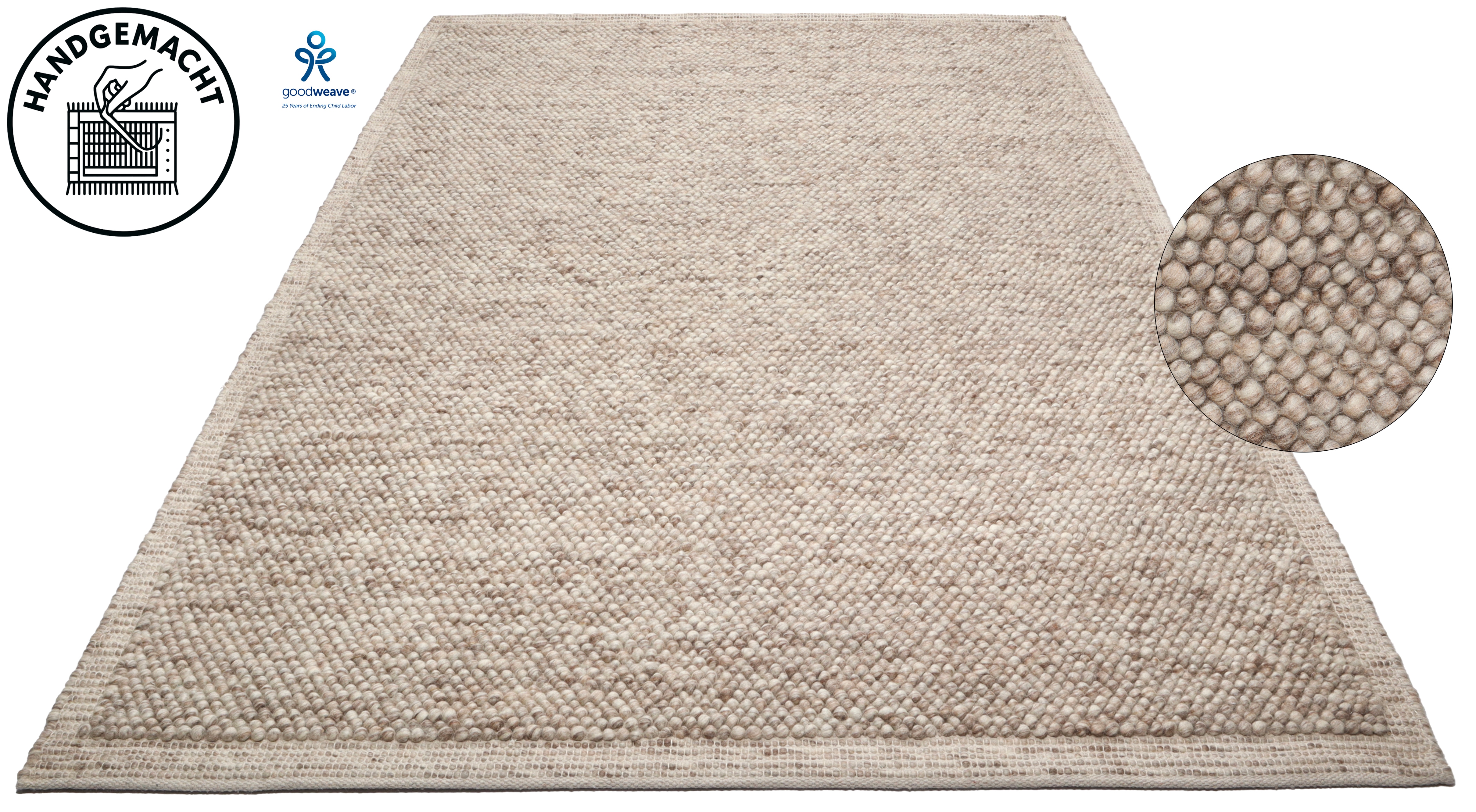 OTTO home Wollteppich "Wolly Rahmen, handgewebt, Wolle" rechteckig 14 mm Höhe einfarbig, Teppich, Wohnzimmer, Schlafzimmer, Esszimmer