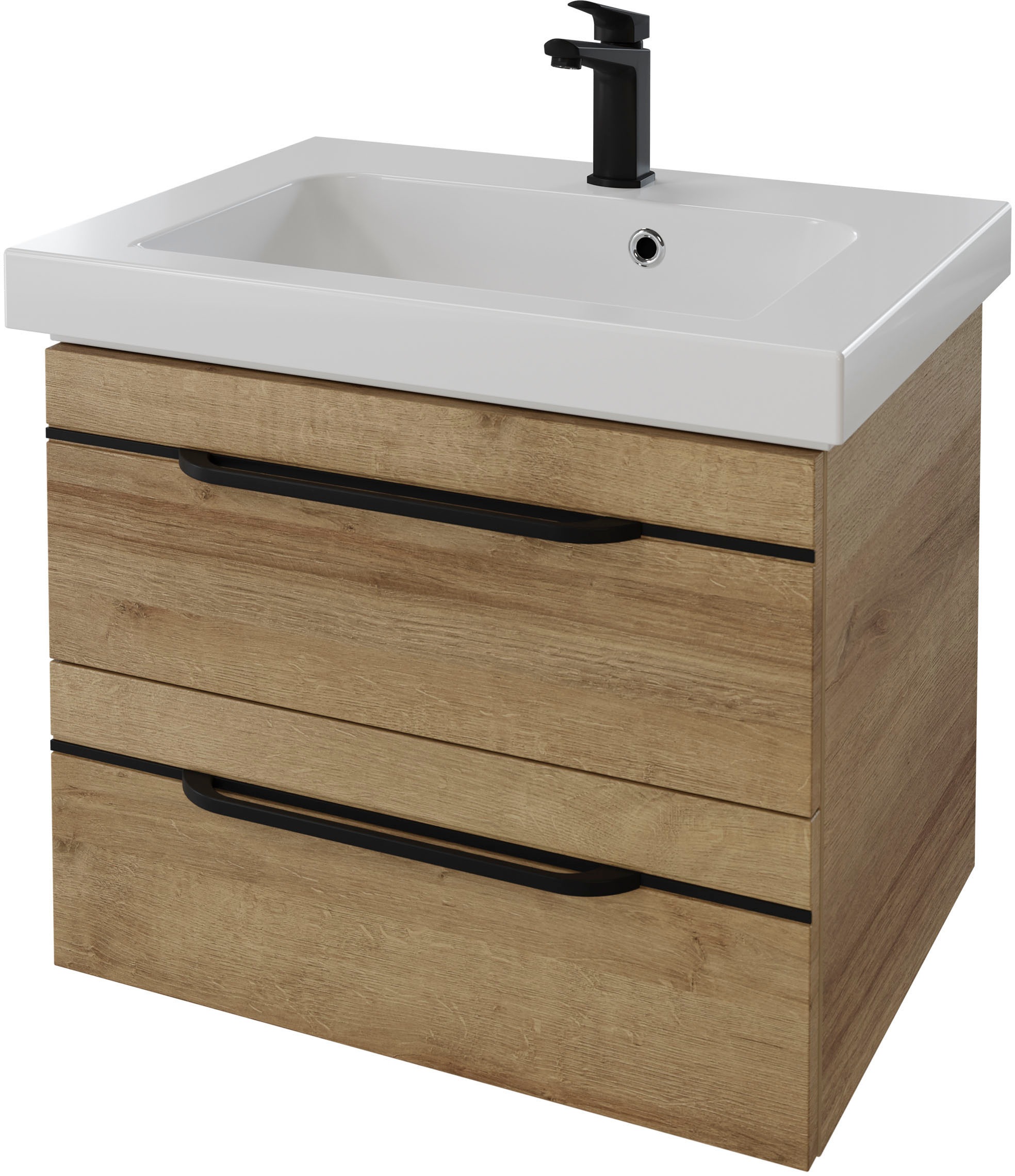 Saphir Badmöbel-Set »Balto 2-teilig Mineralmarmor-Waschtisch mit LED-Spiegel, Waschplatz«, (2 St.), 64,4 cm breit, mit 2 Schubladen, Badschrank inkl. Schubladendämpfer