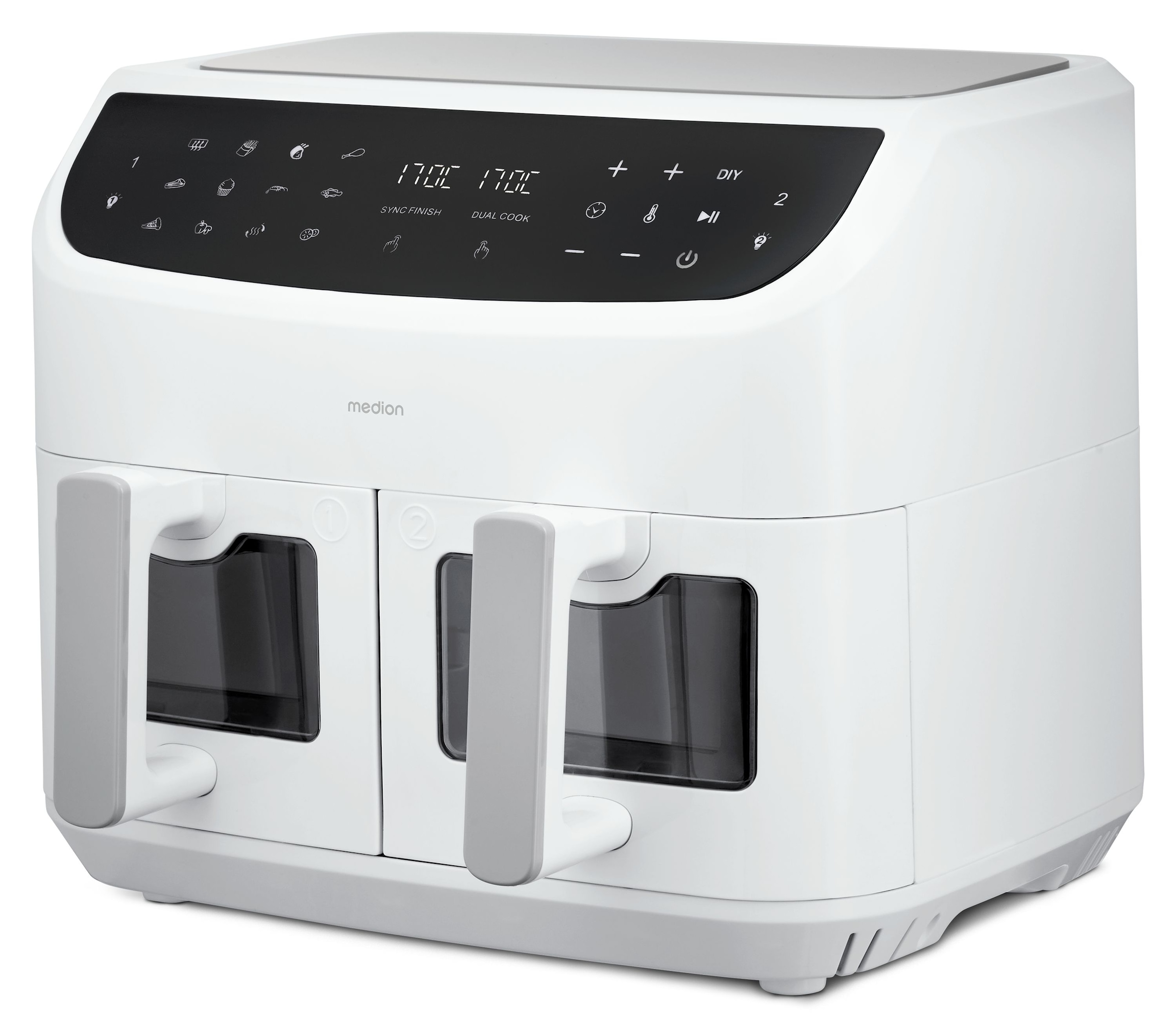 Medion® Heißluftfritteuse »P20 XL (MD 11760) 8,7 L Korbvolumen, 9 Automatikprogramme, Dual Cook«, 2400 W, Temperatur 50 - 200 °C, ILAG Beschichtung, Sync-Finish