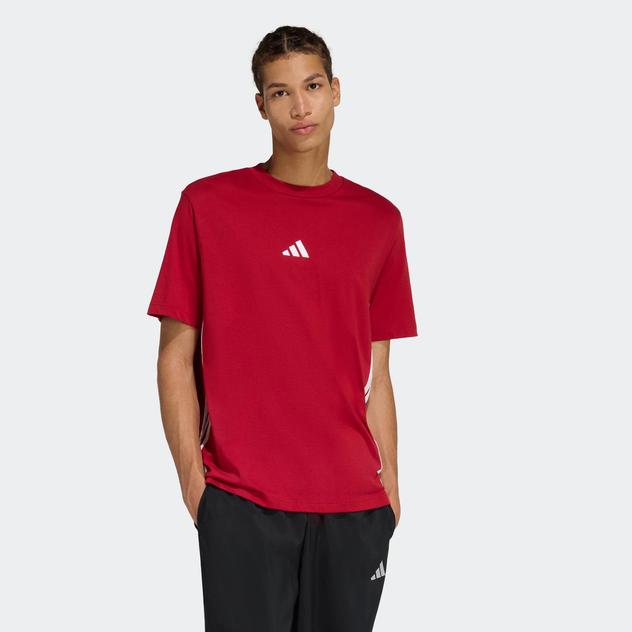 T-Shirt ADIDAS SPORTSWEAR "ESSENTIALS 3-STREIFEN SINGLE JERSEY", Herren, Gr. 3XL, active maroon, weiß, Obermaterial: 100% Baumwolle, normal, Rundhals, Shirts T-Shirt, mit Rundhalsausschnitt, aus Baumwolle, weiches Single Jersey