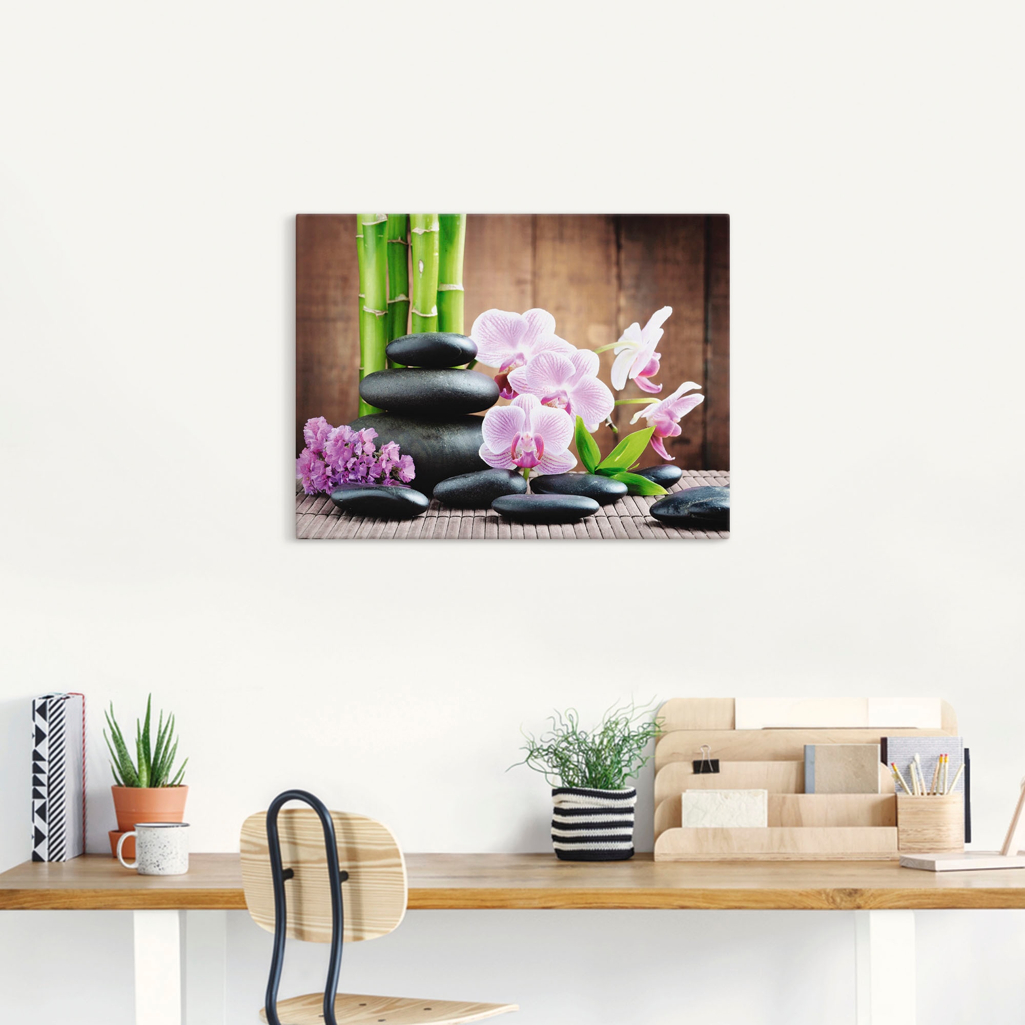 Artland Wandbild »Spa Konzept Zen Steinen Orchideen«, Zen, (1 St.), als Leinwandbild, Poster, Wandaufkleber in verschied. Größen