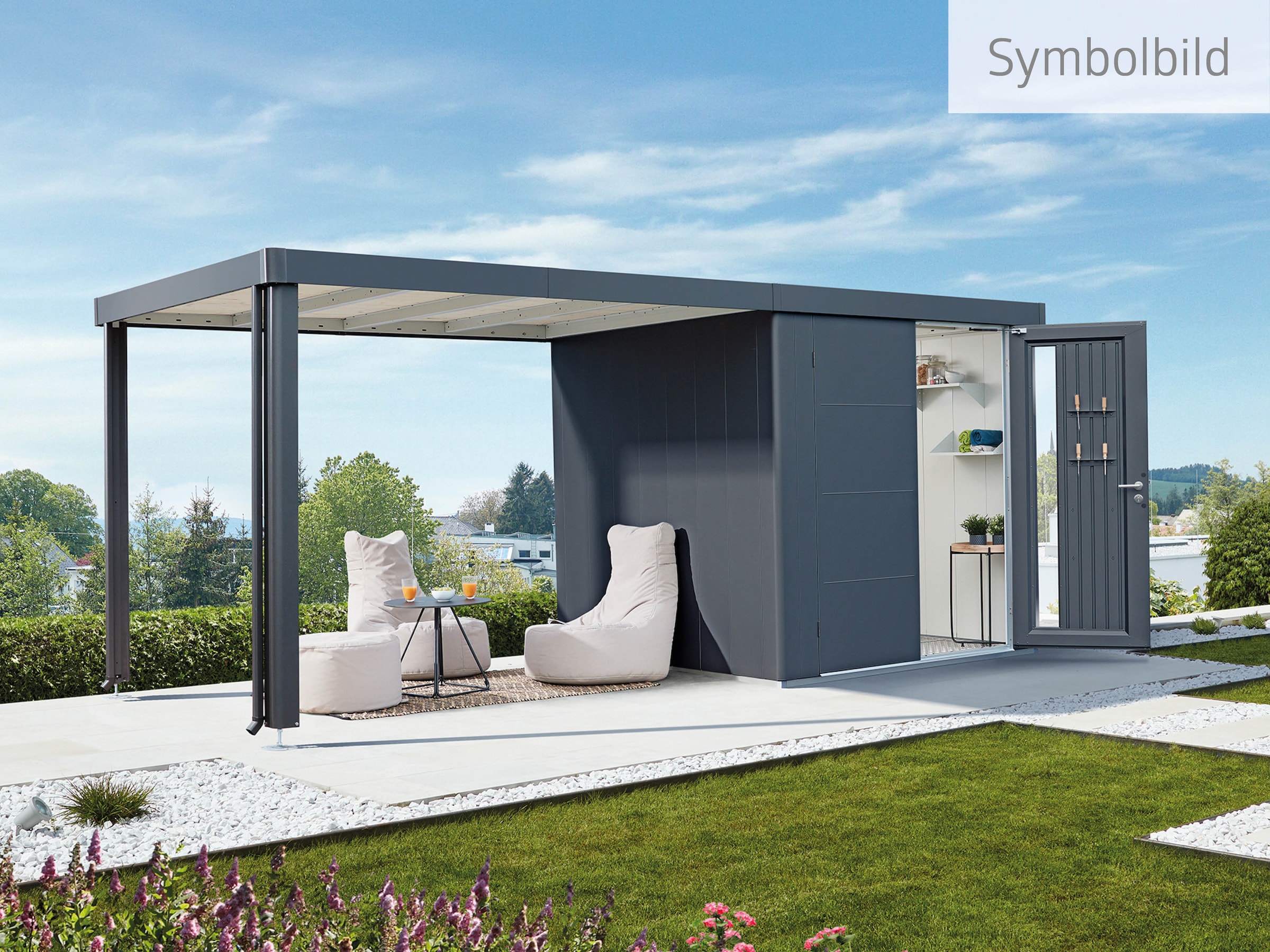 Biohort Gerätehaus »NEO Gr. 3C, verschiedene Farben«, stylisches Gartenhaus mit Flachdach