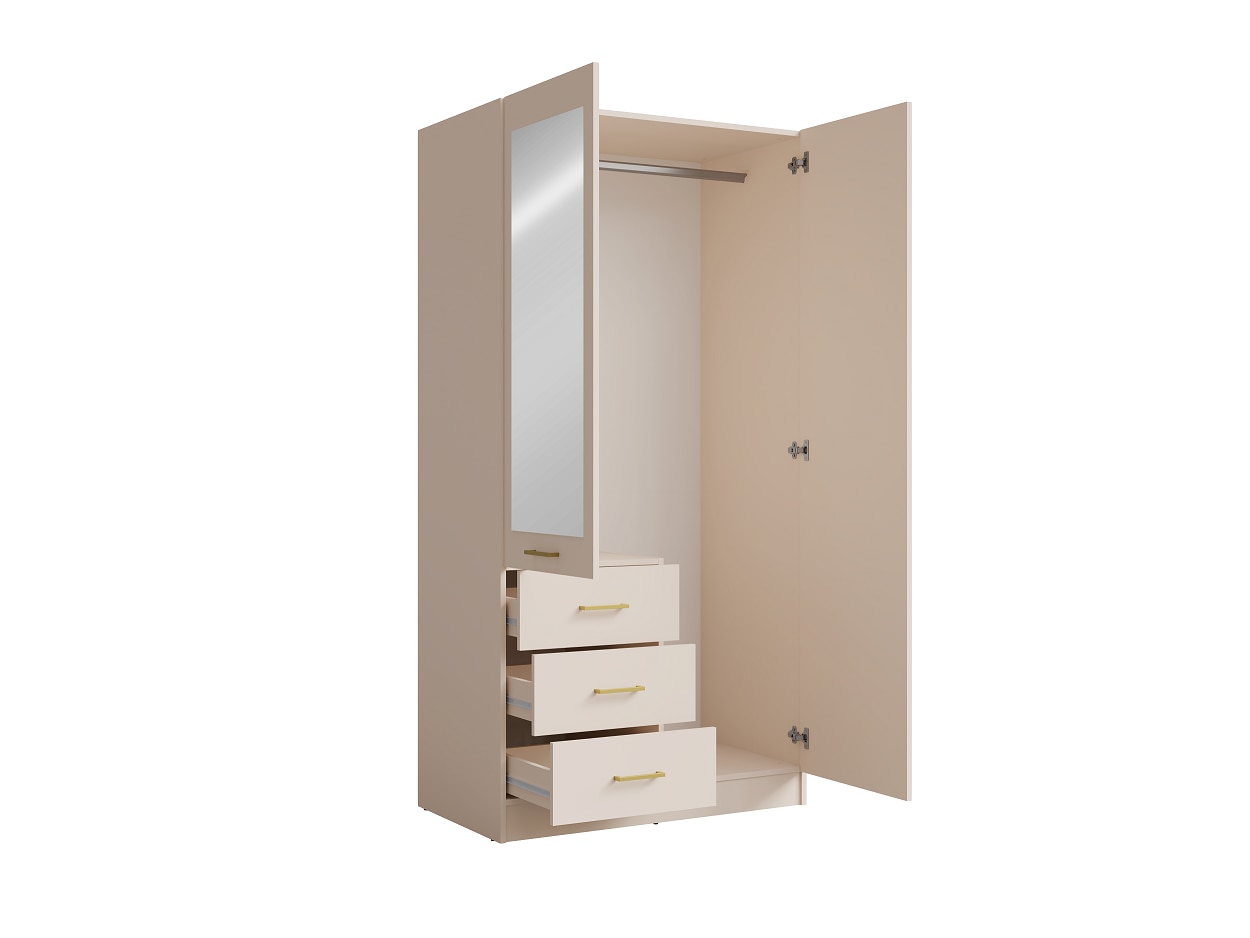 Home affaire Kleiderschrank »KOS Garderobe mit 3 Schubladen, Kleiderstange und Spiegel« Kleiderschrank mit 2 Türen, goldenen Griffen, Maße B/H/T 101/200/58 cm