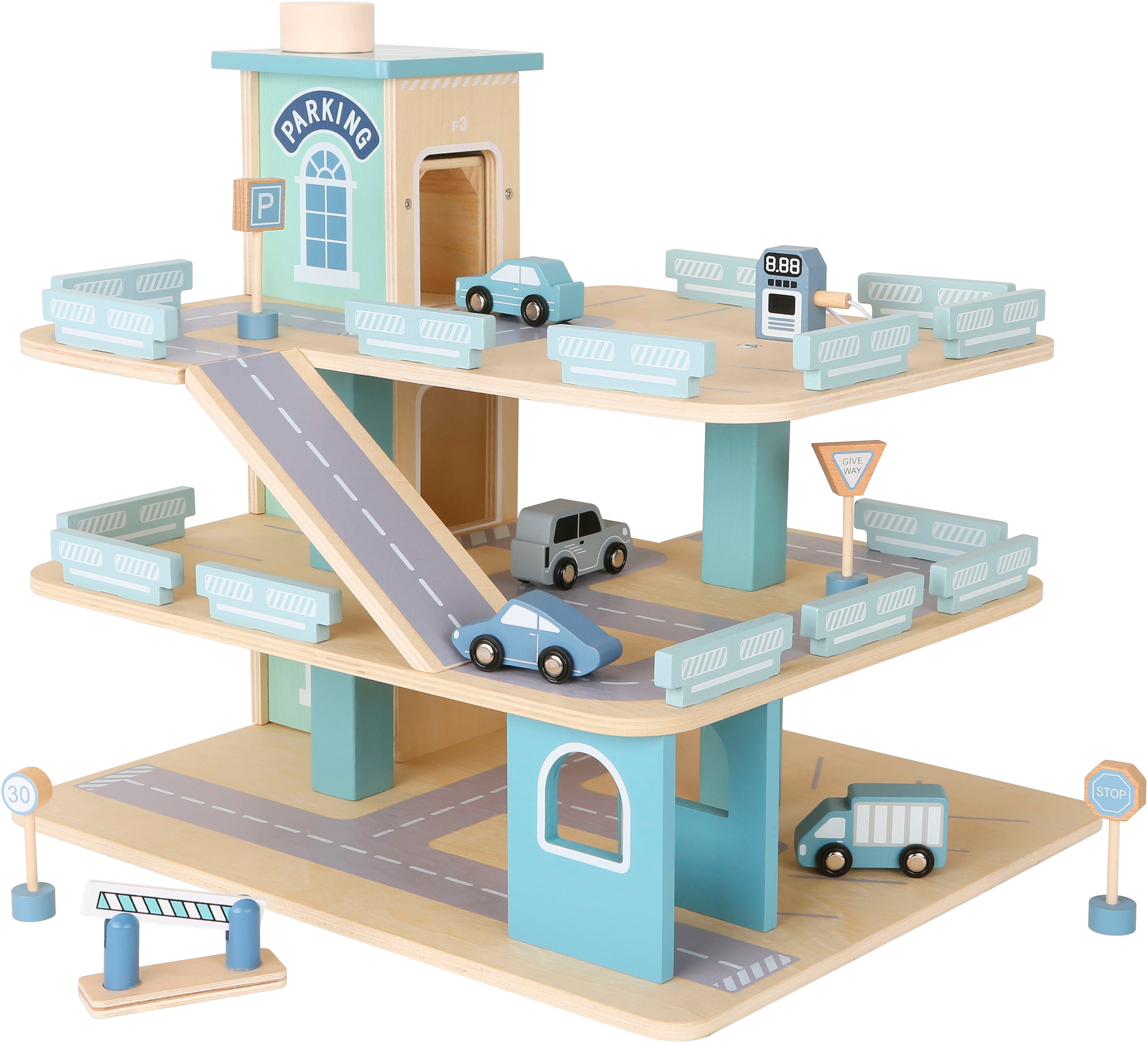 CHIC2000 Kinder Spiel-Parkgarage "Parkgarage", bunt, Holz, B:44cm H:39,5cm T:36cm, Fahrzeug-Spielwelten, inklusive 4 Autos