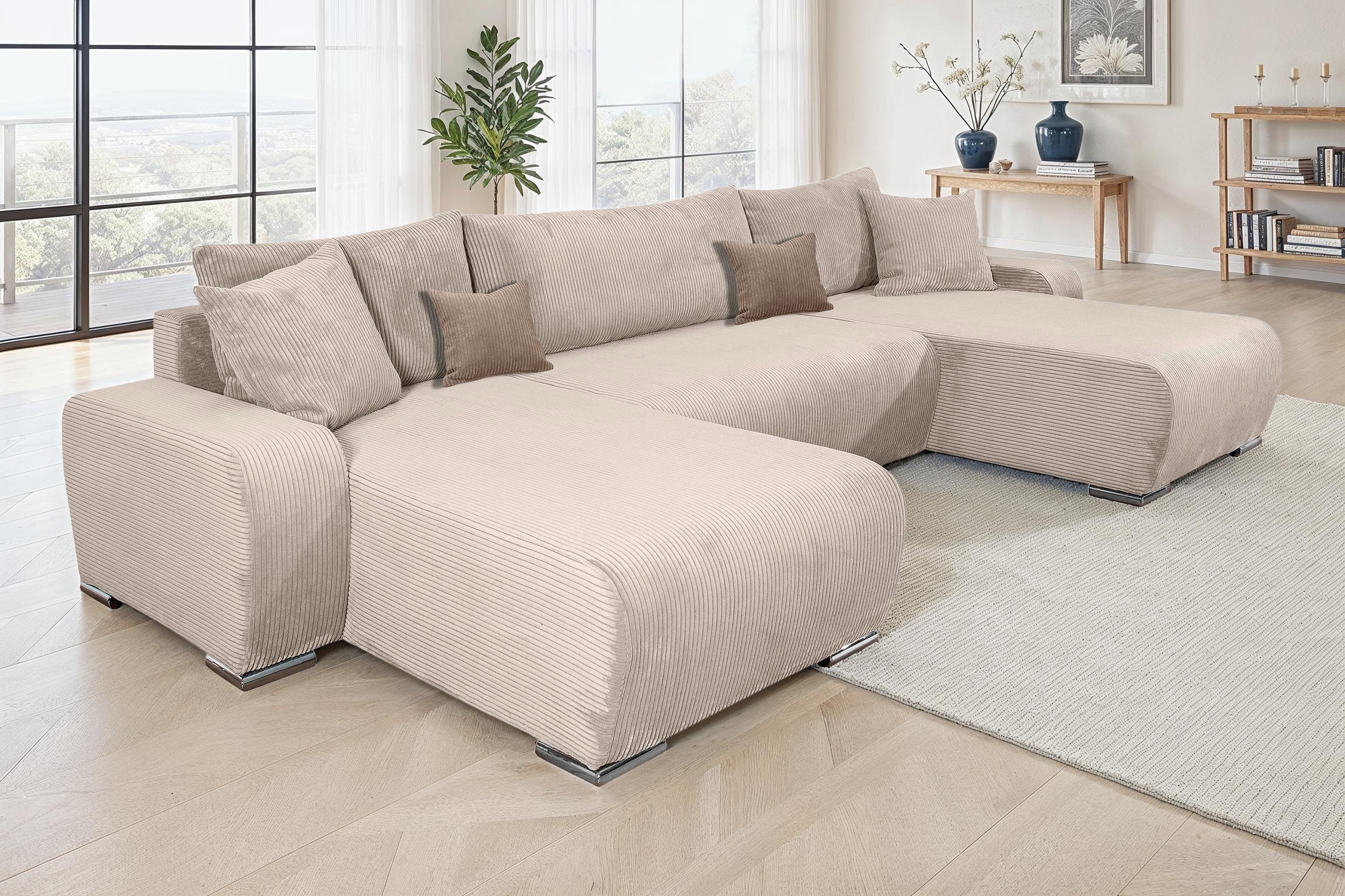 Wohnlandschaft COLLECTION AB, B:314cm H:41cm T:169cm, beige, 100%Polyester, Sofas, "Paola U-Form, Breite 314 cm", Wohnlandschaft,2