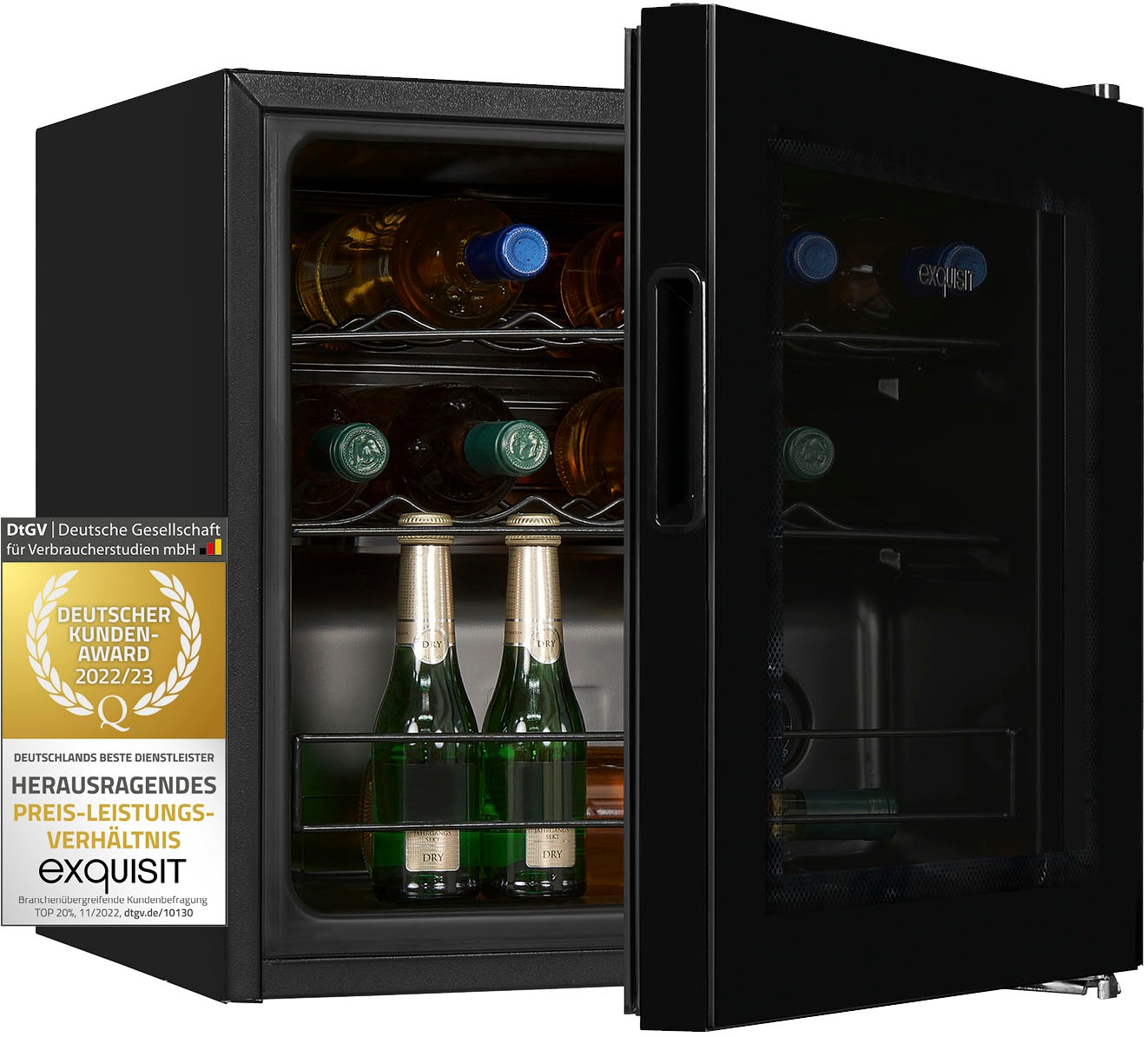 exquisit Weinkühlschrank "WS1-12-GT-030G schwarzPV" für 14 Stk. Standardfla günstig online kaufen
