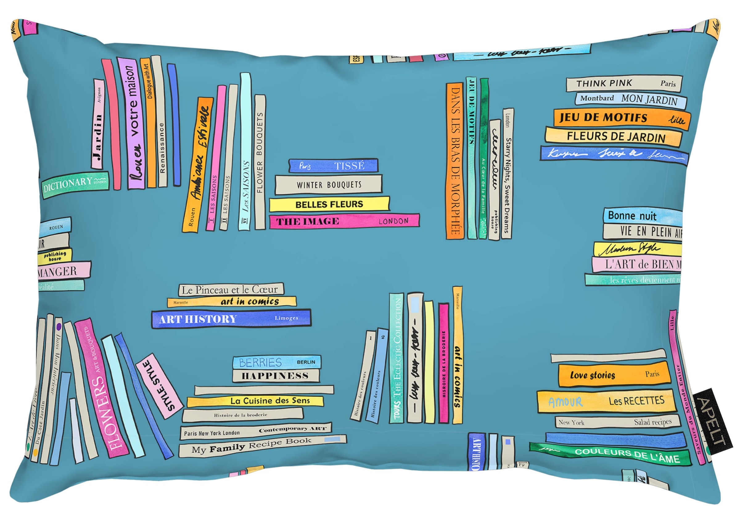 Kissenhülle APELT, B:41cm H:0,5cm L:61cmturkis, rose, Polyester, Bezug: 100% Polyester, Kissenbezüge, "Carta", gezeichnete Buchmotive