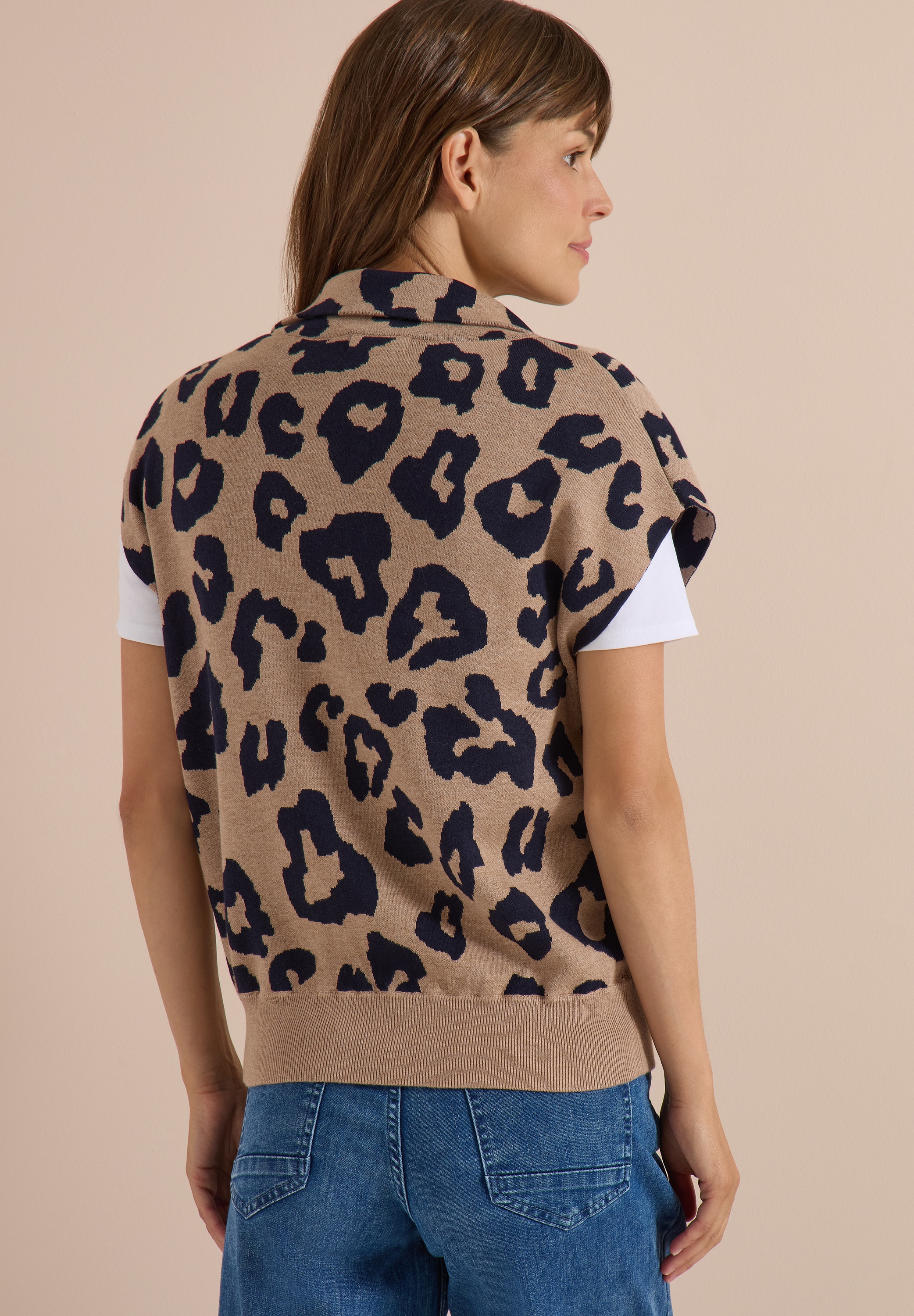 Cecil Strickweste ärmellos, mit Animal Print, großer Kragen