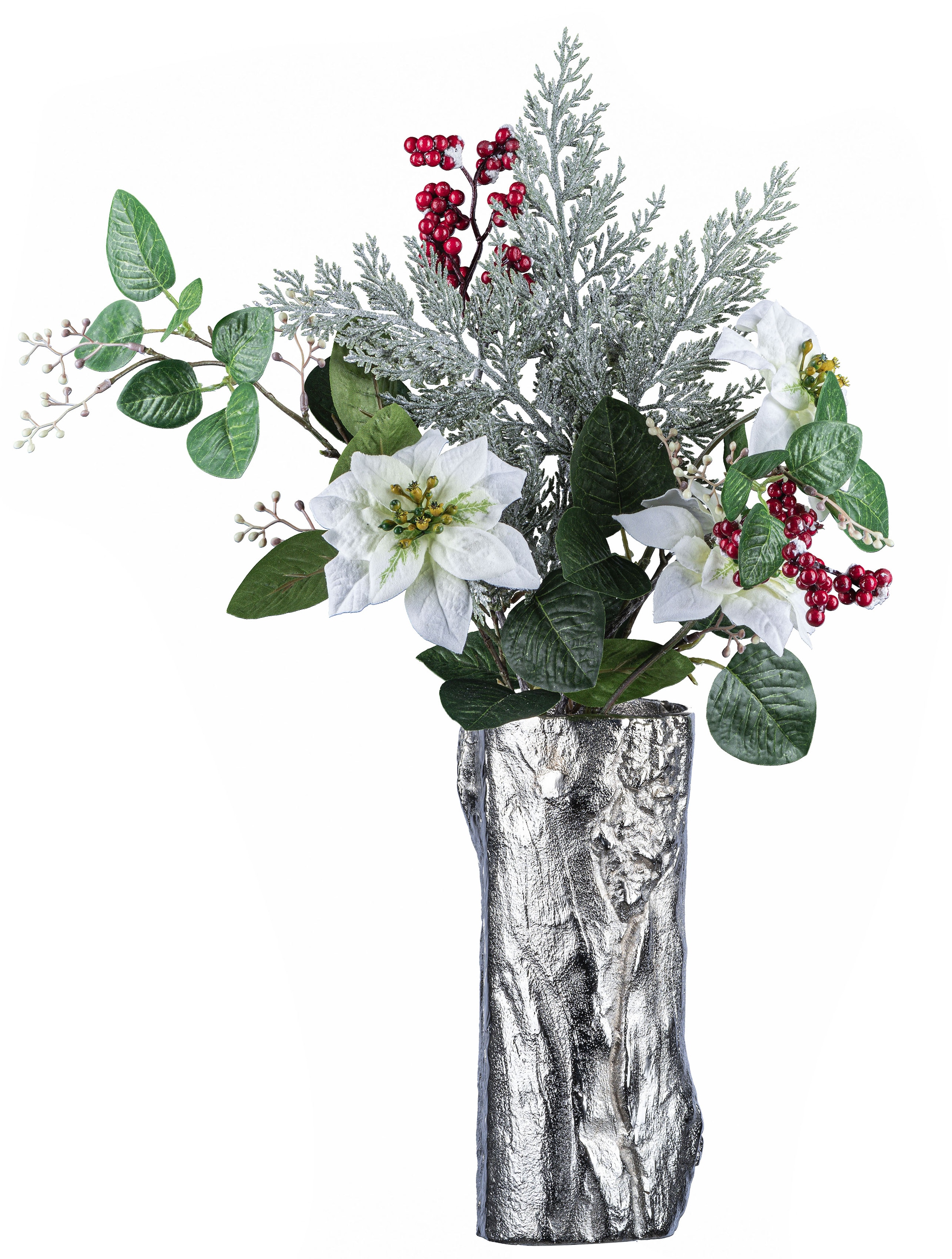 Creativ deco Dekovase »Weihnachtsdeko«, (Set, 2 St., 1 Vase, 1 Bouquet),  mit Poinsettien-Mix-Bouquet in beschneiter Optik kaufen | BAUR