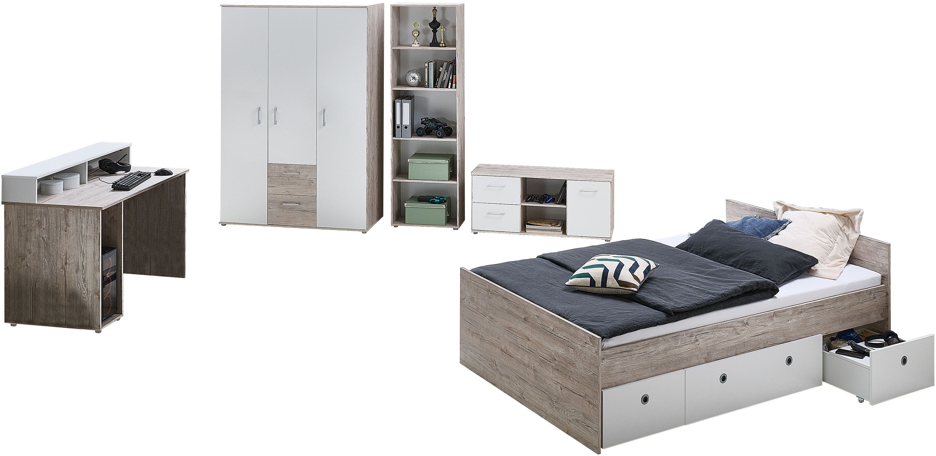 OTTO home Jugendzimmer-Set "Jugendzimmer-Set "Riekke" 5-teilig" Set, 5 Stk. tlg. Farblich abgestimmte Möbelserie