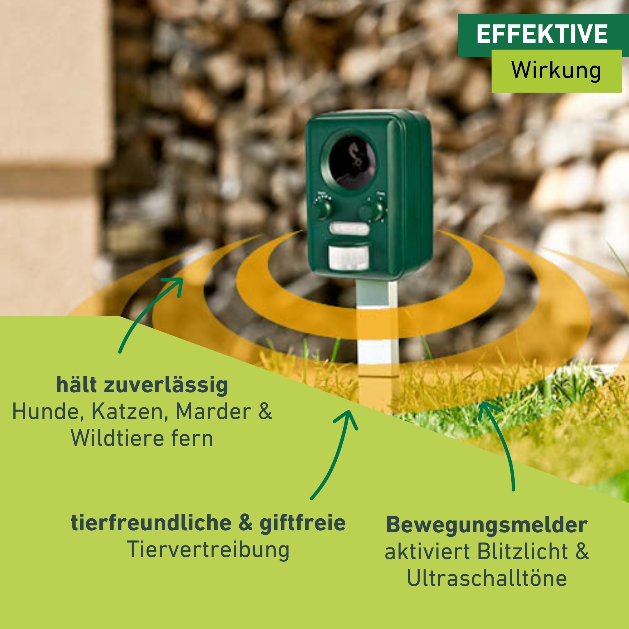 Windhager Ultraschall-Tierabwehr »Gerät Outdoor, mit Solar oder Batterie« Tiervertreiber gegen Marder, Waschbären, Wirkungsbereich 40 oder 60 m²