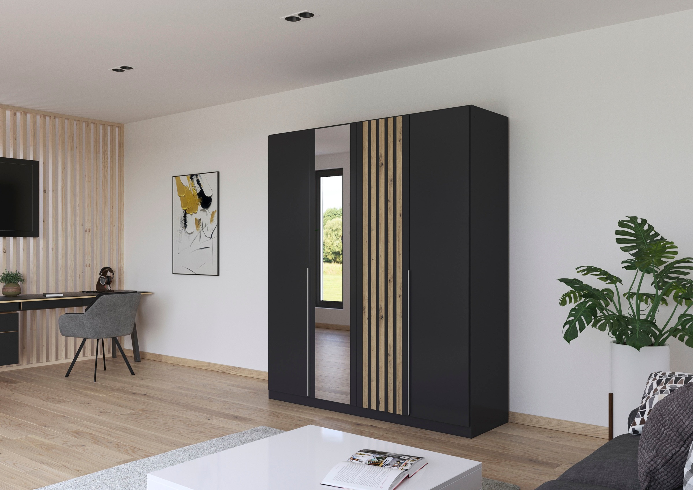 Thumbnail - rauch Drehtürenschrank "Kleiderschrank Schrank Garderobe Garderobenschrank LAMELLA", elegante Lamellen-Auflage in 3D Aku...