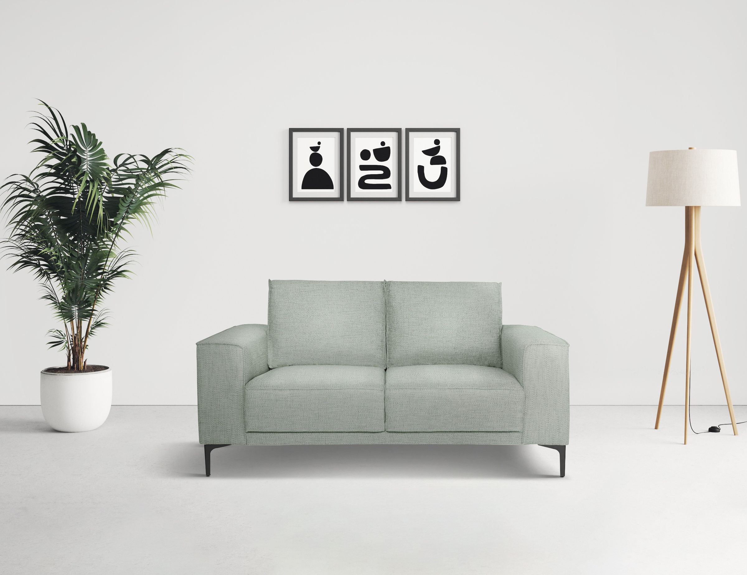 OTTO home 2-Sitzer "OLAND Flachgewebe, Sofa, B: 164 cm, Skandi-Design" 164 cm, Wellenunterfederung, Skandi-Design, Metallfüße