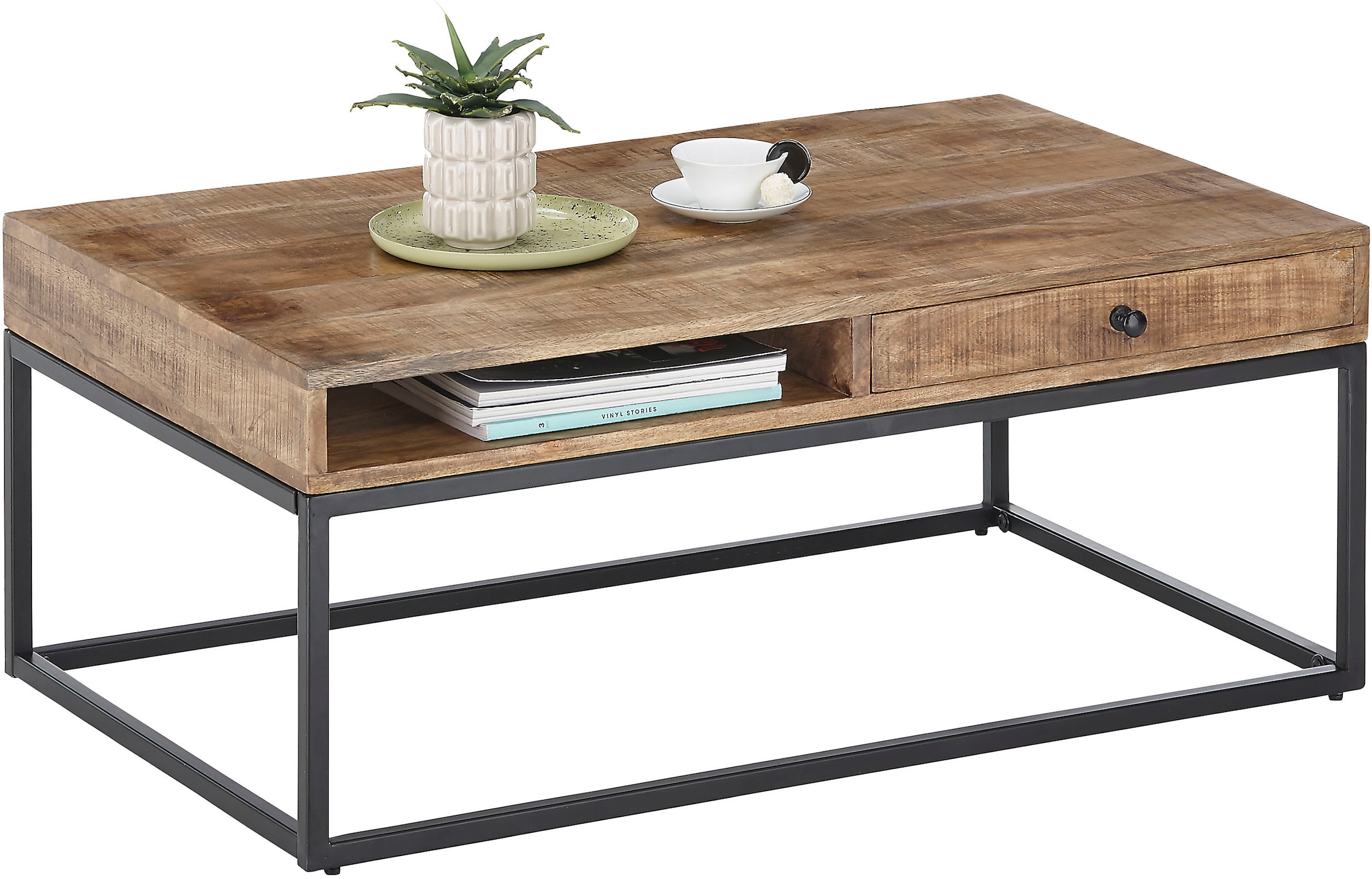 Stolkom Couchtisch »ALISON«, Massivholz mit Schublade, Tisch im Industrial Style