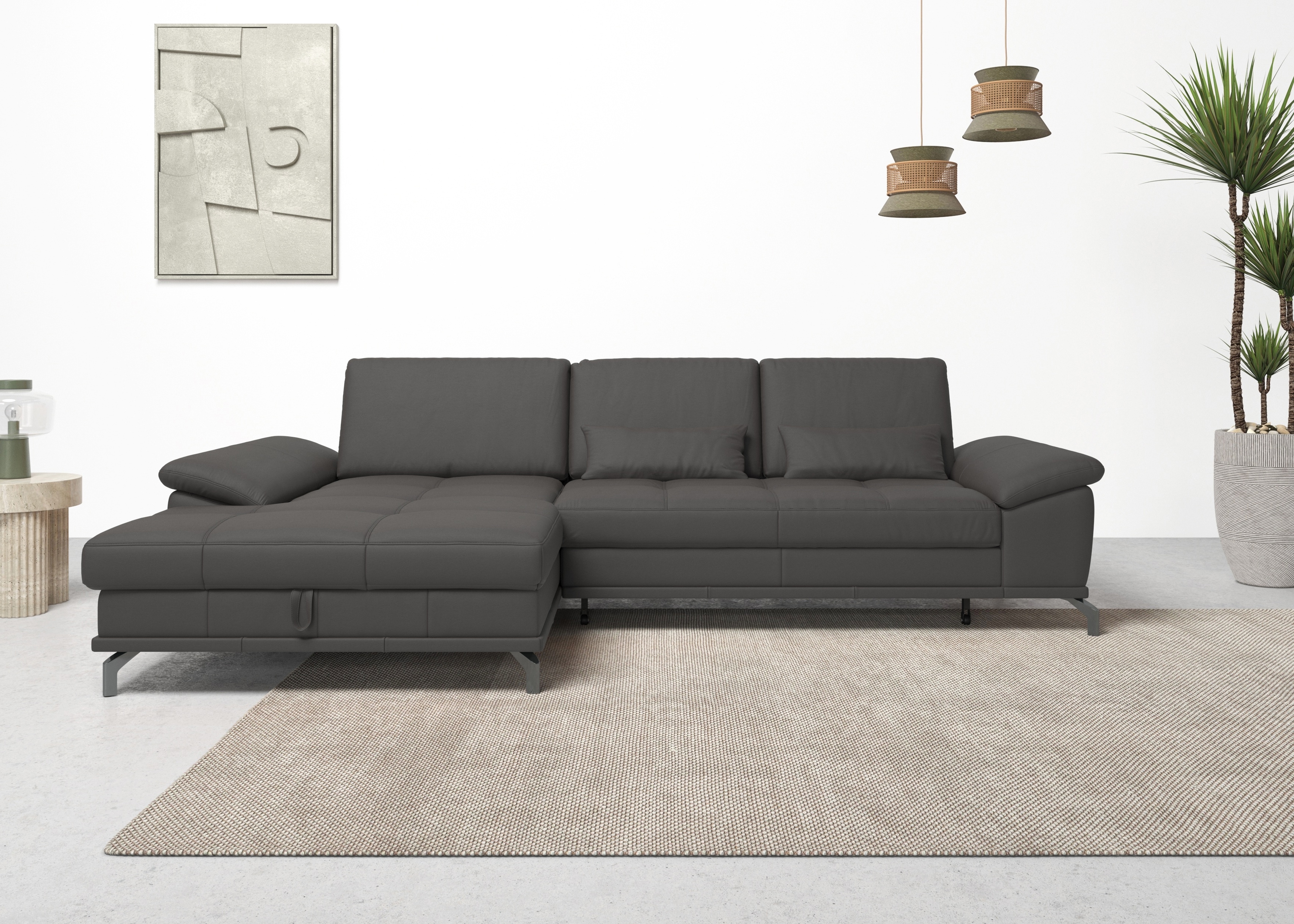 OTTO home Ecksofa "Costello L-Form, B: 301cm, Sitztiefen & Armteilverstellung, Federkern" 3 Nierenkissen, mit Schlaffunktion & Bettkasten