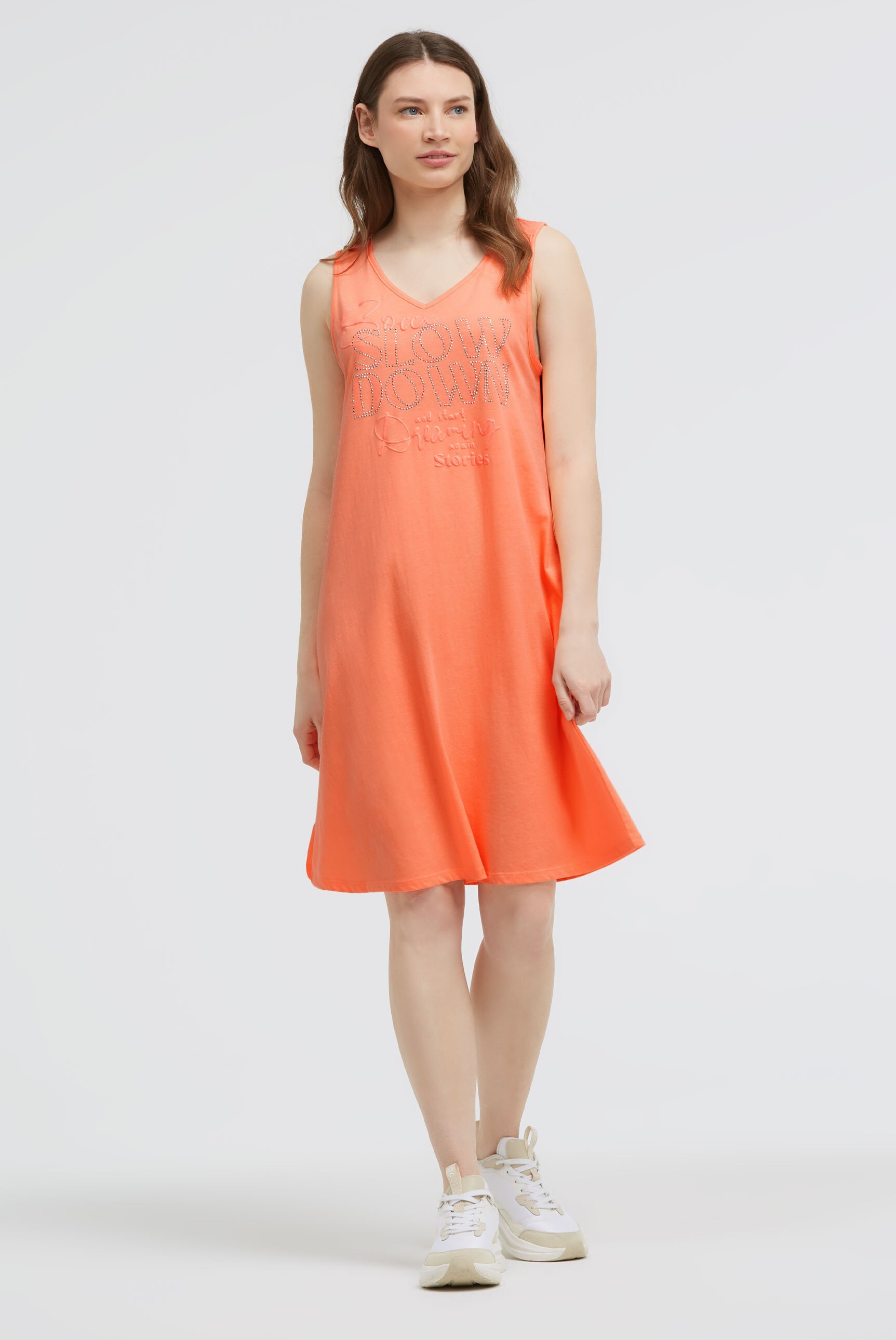 SOCCX Sommerkleid Ohne Taschen mit Glitzerstein-Wording