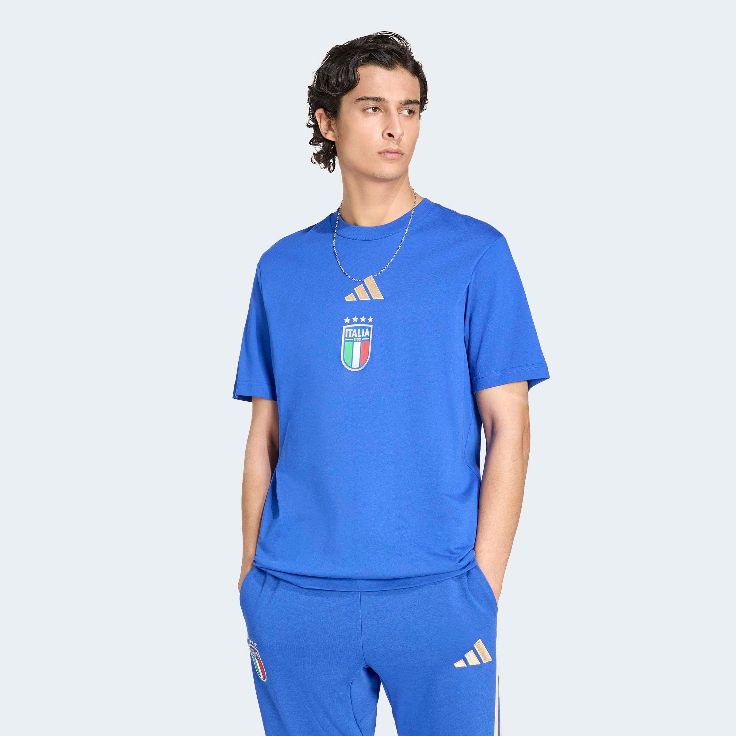 adidas Performance T-Shirt "FIGC DNA GR TEE" mit Rundhalsausschnitt, ohne Verschluss, aus Baumwolle