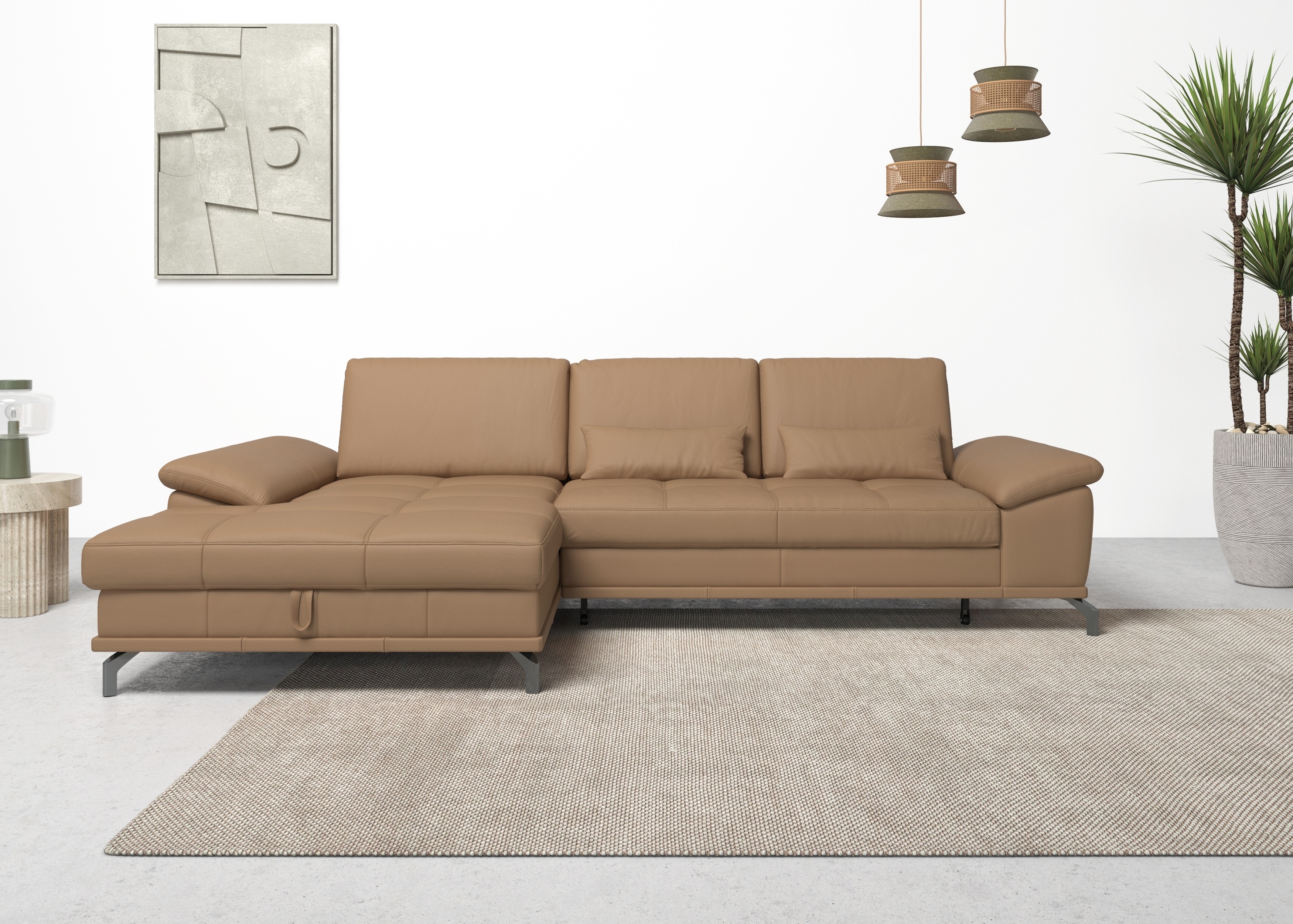 OTTO home Ecksofa "Costello L-Form, B: 301cm, Sitztiefen & Armteilverstellung, Federkern" 3 Nierenkissen, mit Schlaffunktion & Bettkasten