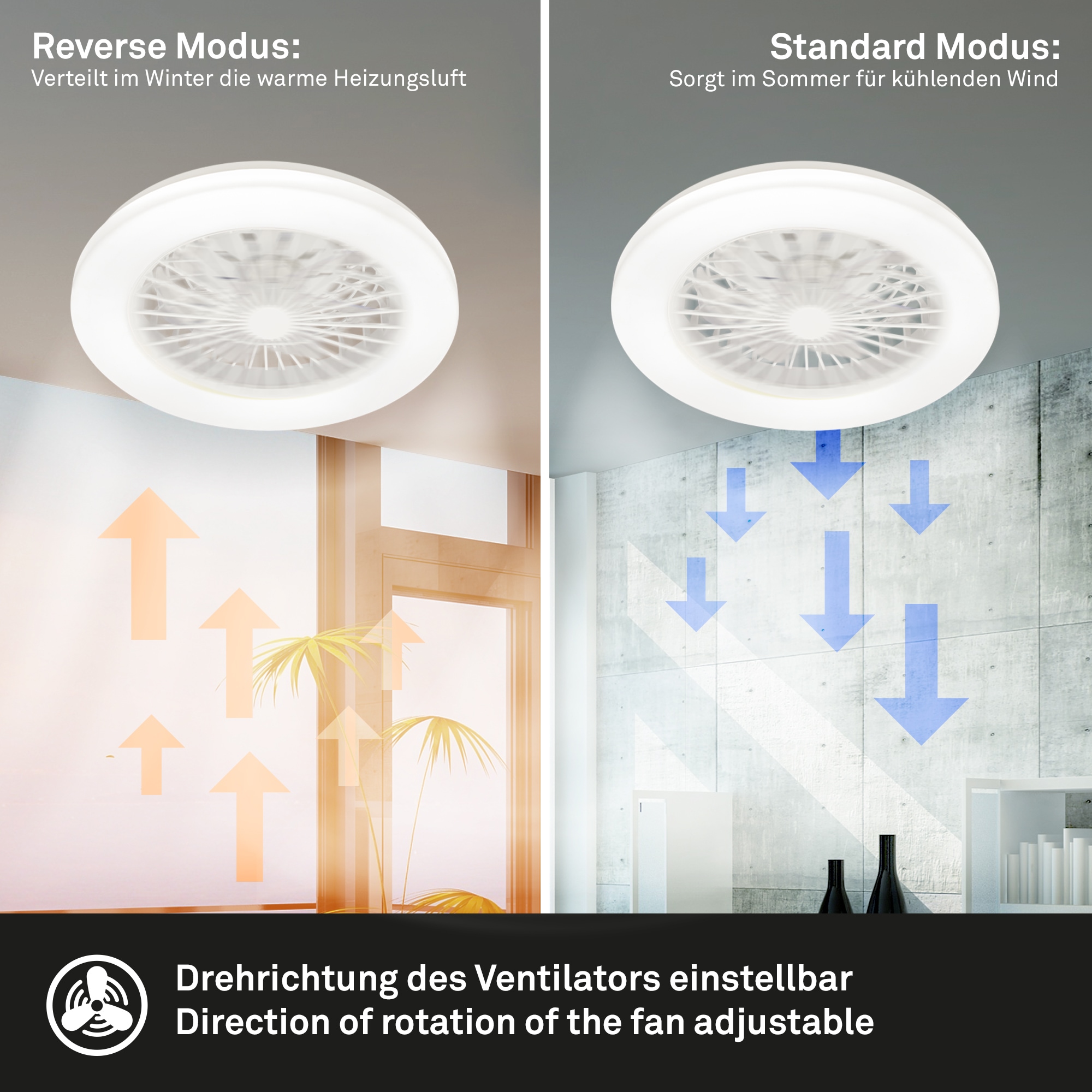 my home Deckenleuchte »CCT Deckenleuchte mit Ventilator«, 1 flammig, Deckenventilator mit Licht, 48,5x14,5 cm, 49Watt, Schlafzimmer