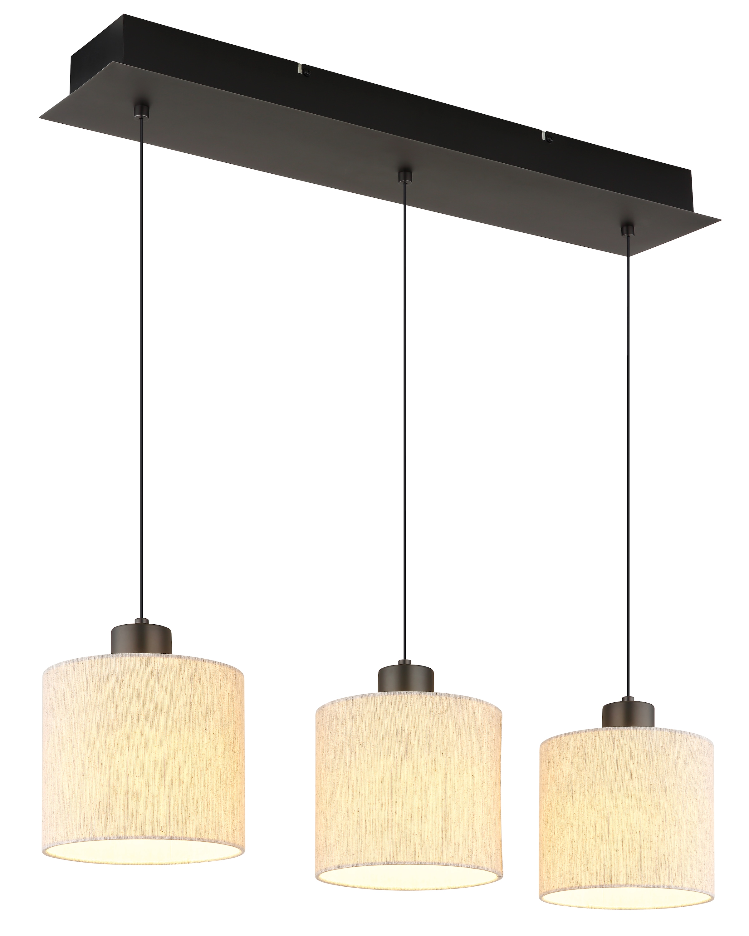 NOWA Hängeleuchte »THEA« LED-Modul 1 Stk. Warmweiß Hängelampe,schwarz,Leinen,Esstisch,eckig,Höhe verstellbar,3 Schirme