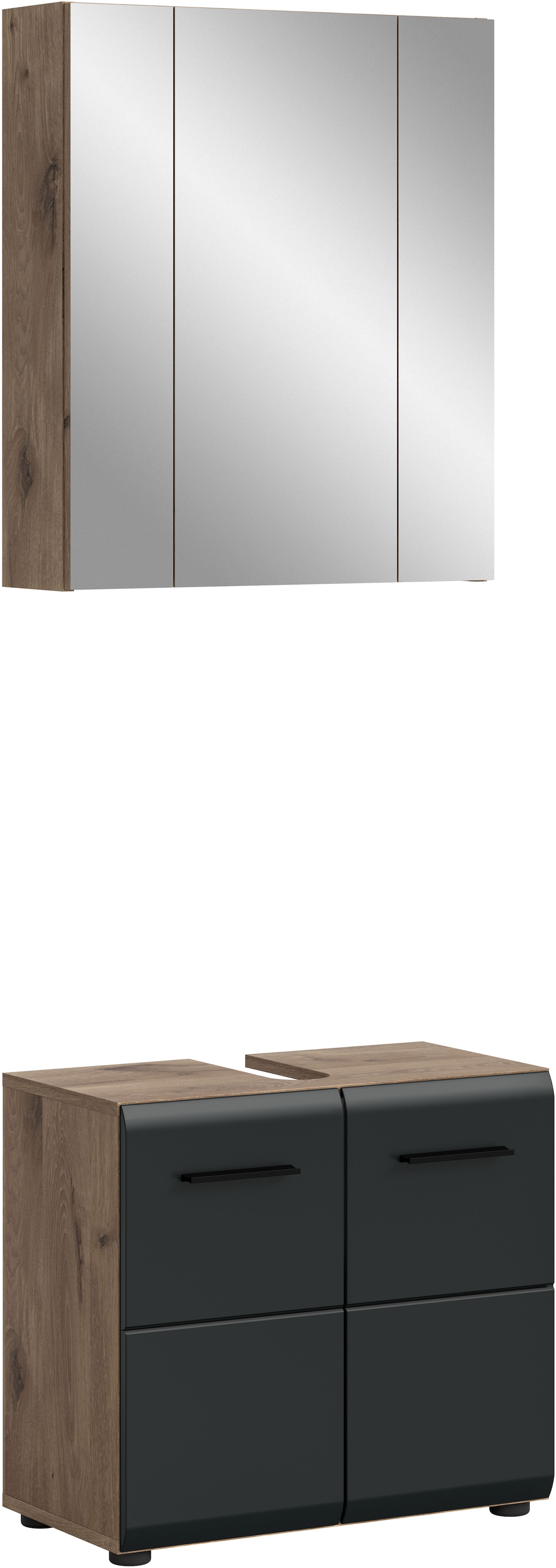 welltime Badmöbel-Set "FLORENZ, 2-teilige Badkombination, hochwertige MDF-Front" Set, bestehend aus: 1 Waschbeckenunterschrank, 1 Spiegelschrank, 2 Stk. tlg.