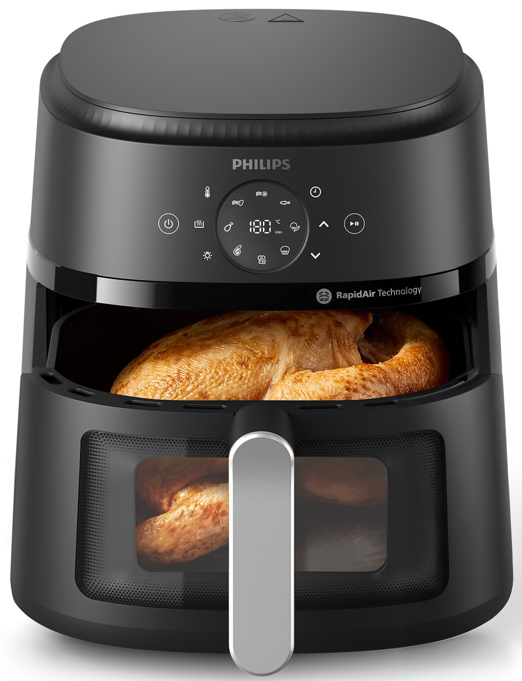 Philips Heißluftfritteuse »Airfryer 2000 NA231/00, mit 6.2L, Sichtfenster« 1700 W RapidAir Technologie und 13 Kochfunktionen; Schwarz/Silber