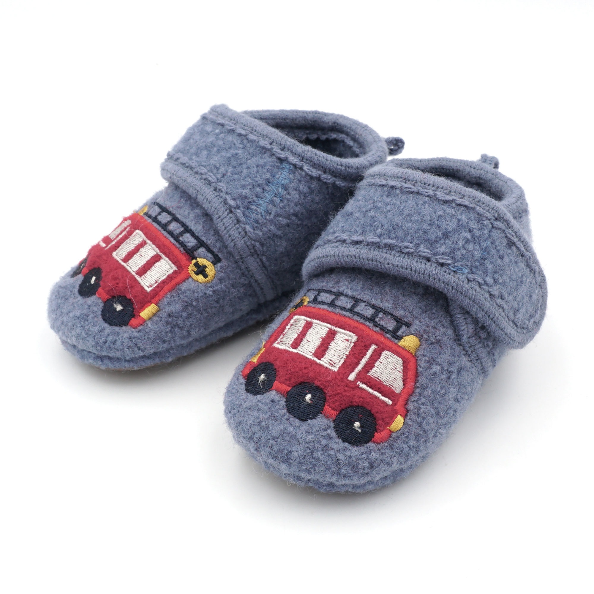 Hüttenschuhe MAXIMO, Mädchen, Gr. 17/18, blau (denim), Obermaterial: 100% Wolle, bestickt, mehrfarbig, Schuhe, Lauflernschuhe, Klettverschluss, Anti-Rutsch-Sohle, wärmend, Wolle
