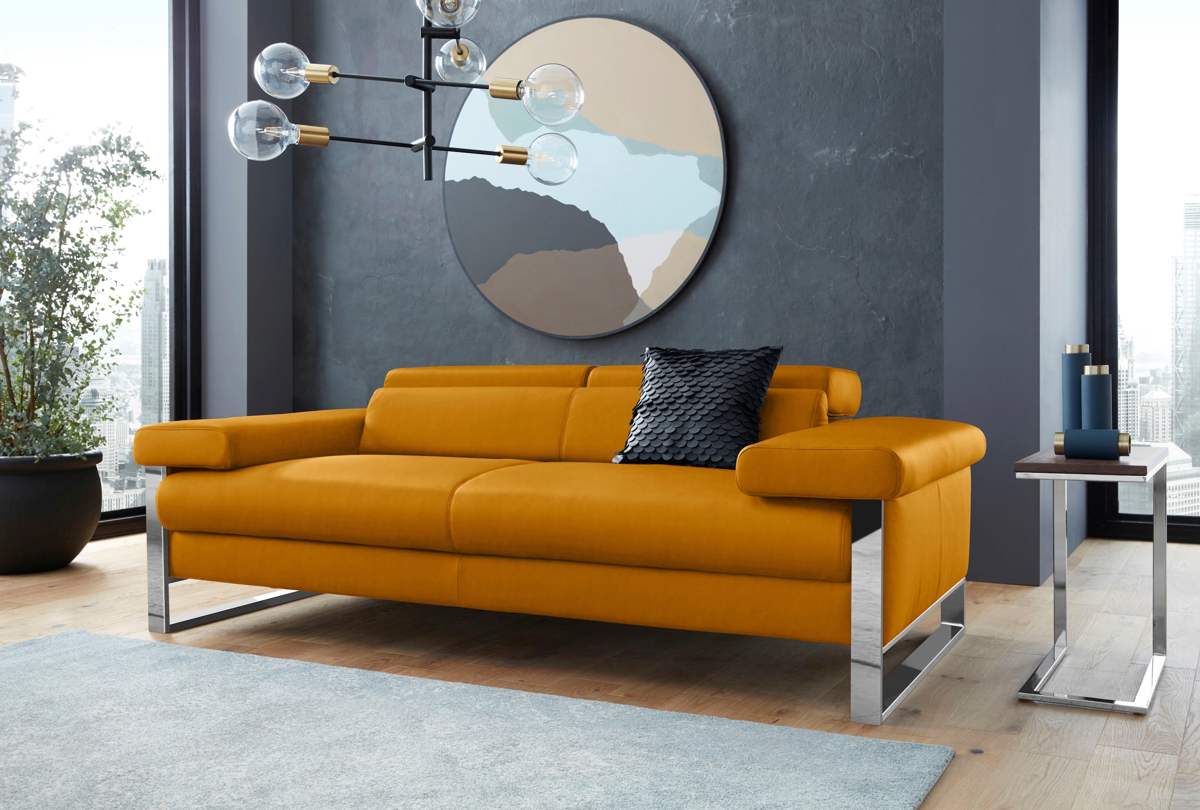 W.SCHILLIG 2-Sitzer "finn" German Design Award 2016, Fußgestell Chrom glänzend, Breite 210 cm