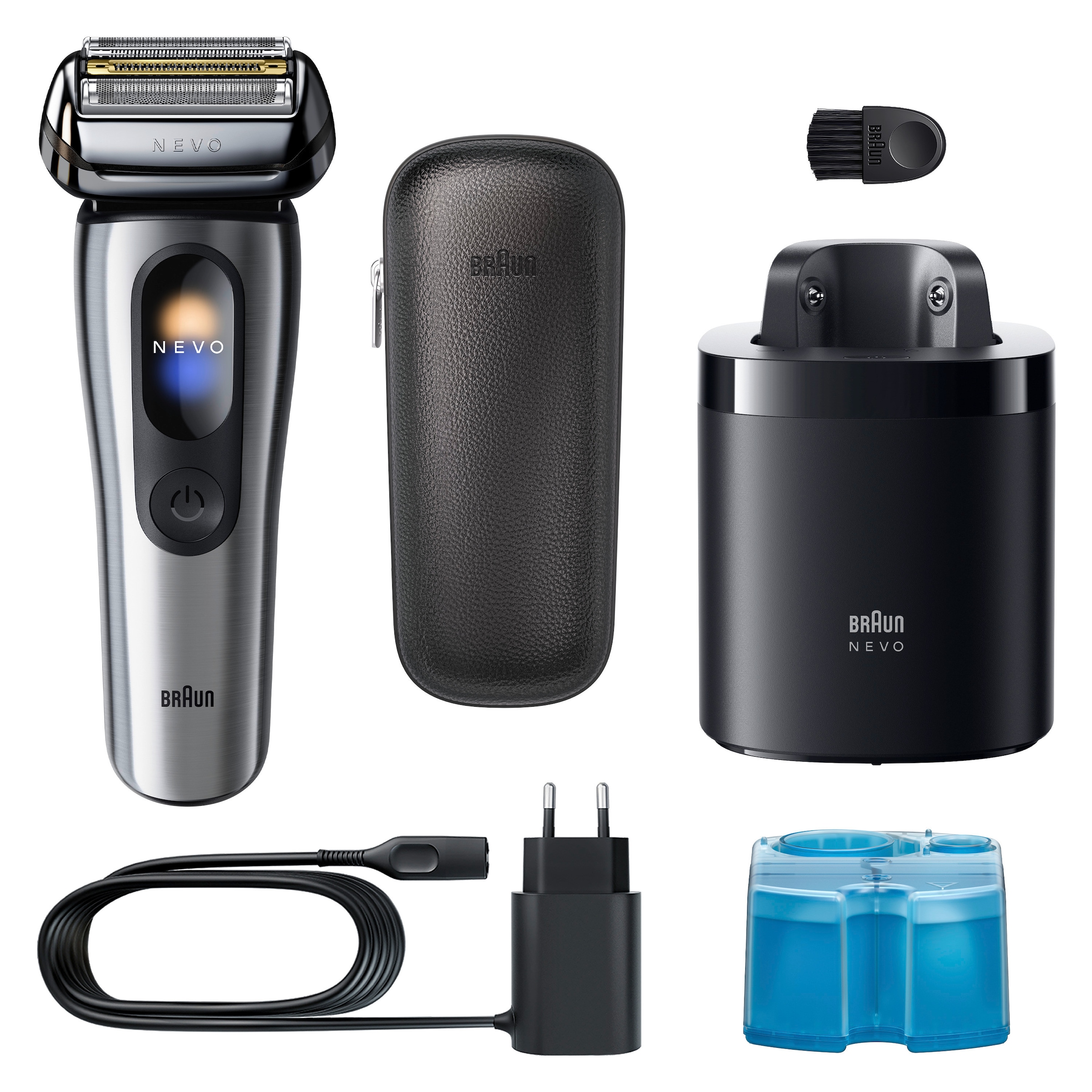 Braun Elektrorasierer »NEVO 15000cc« SmartClean-Plus-Reinigungsstation integrierter Präzisionstrimmer AeroTouch, Smart Display, 7-in-1 Care System, Reiseetui, Silber