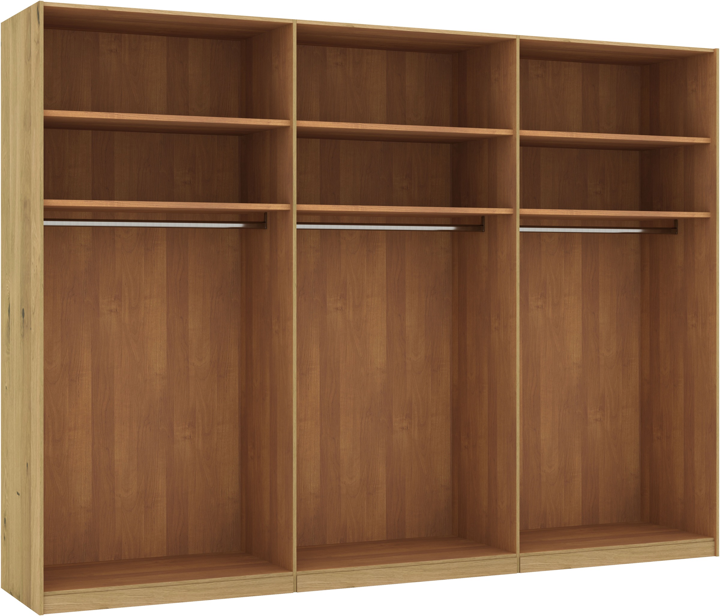 Musterring Schwebetürenschrank »Savona, Kleiderschrank, Schrank, Garderobe, mit Schiebetüren«, (Teilmassiv Bianco-Eiche, mit Spiegel oder Glas, MADE IN GERMANY), Türen Bianco-Eiche massiv, Spiegel-/Glastüren, eingelegte Chromleiste
