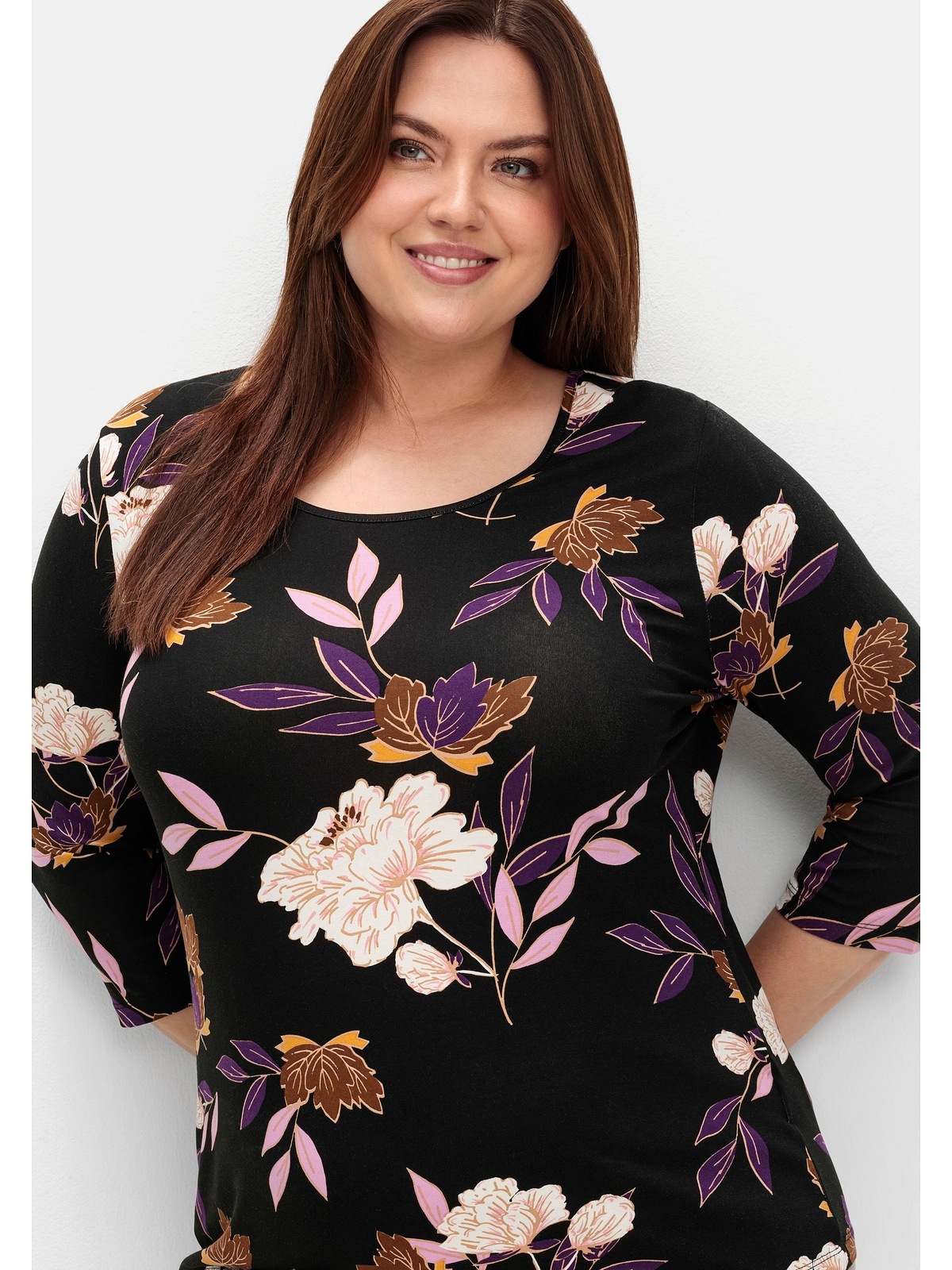 Sheego 3/4-Arm-Shirt »Große Größen«, mit Blumenprint, aus Viskosejersey
