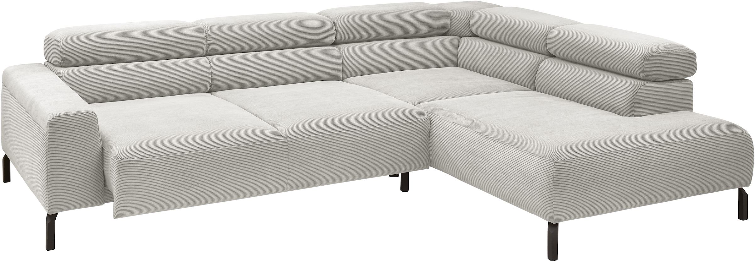 Places of Style Ecksofa »Antonelli, L-Form, inkl. Kopfteilverstellung, Breite 276 cm«, mit elektrischer Sitztiefenverstellung, in Feincord, silber