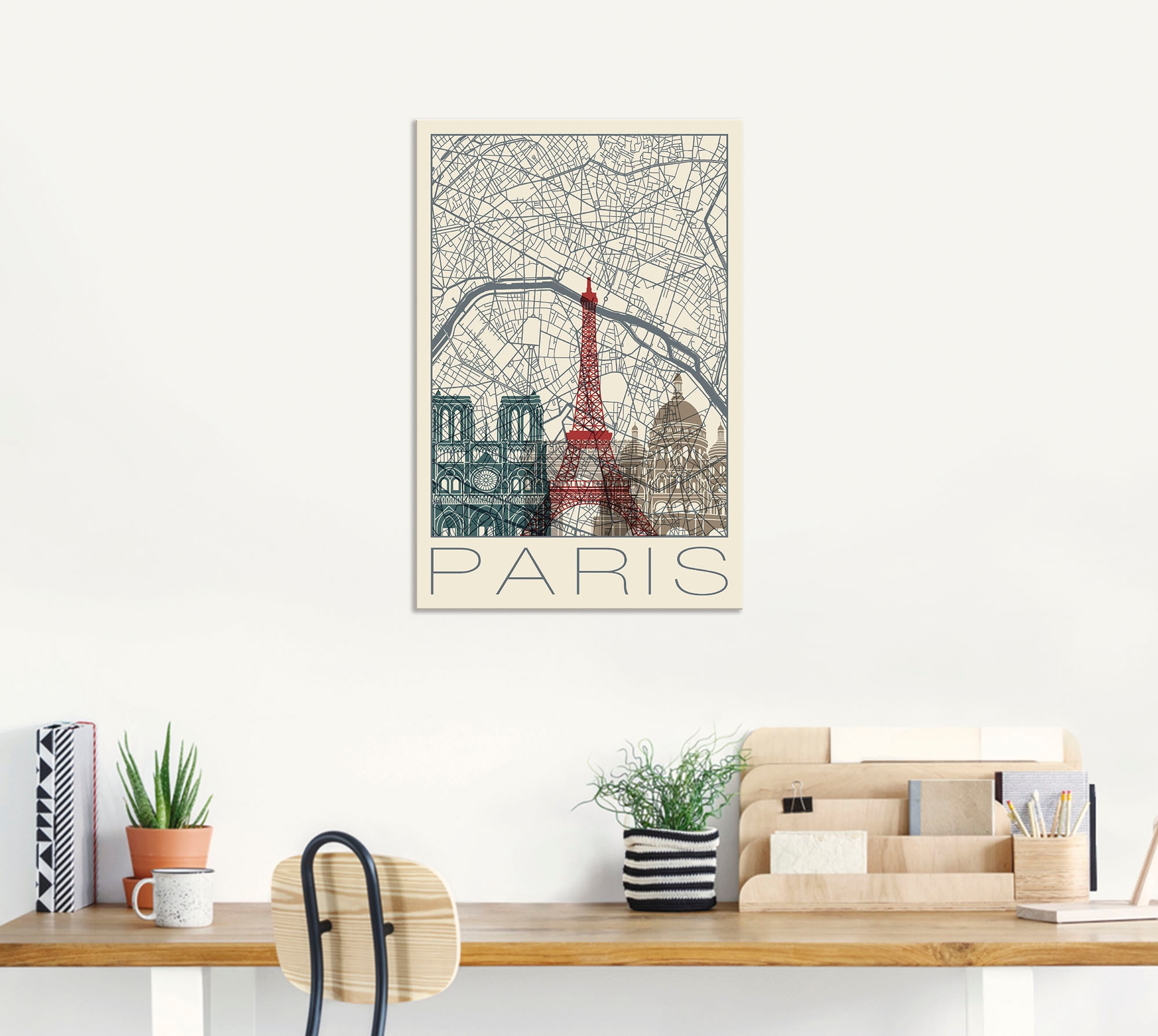 Artland Wandbild »Retro Karte Paris Frankreich und Skyline«, Frankreich, (1  St.), als Alubild, Leinwandbild, Wandaufkleber oder Poster in versch.  Größen kaufen | BAUR