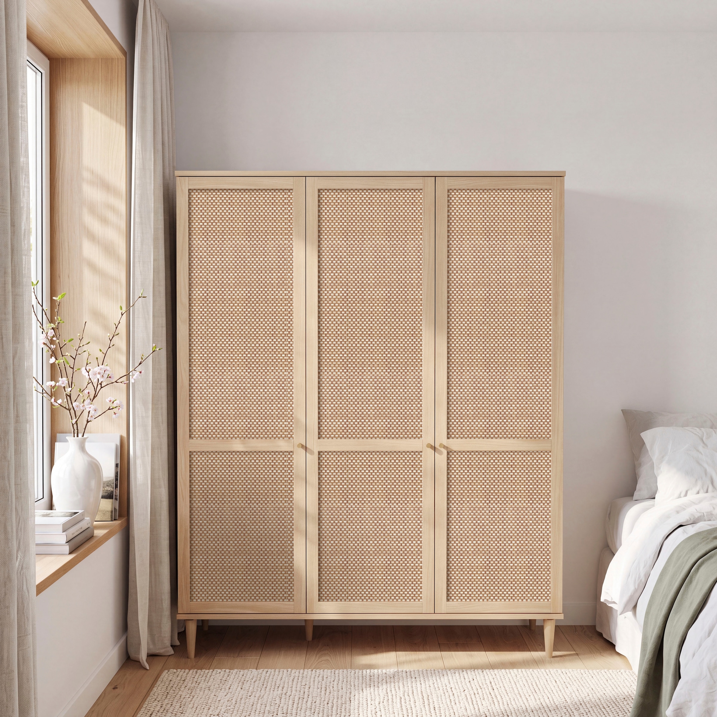 OTTO home Kleiderschrank »ELLIAN mi tWiener Geflechtoptik und warmem Holzdekor« Holzfüße, Metallgriffe, Made in EU, viel Stauraum, FSC® zertifiziert