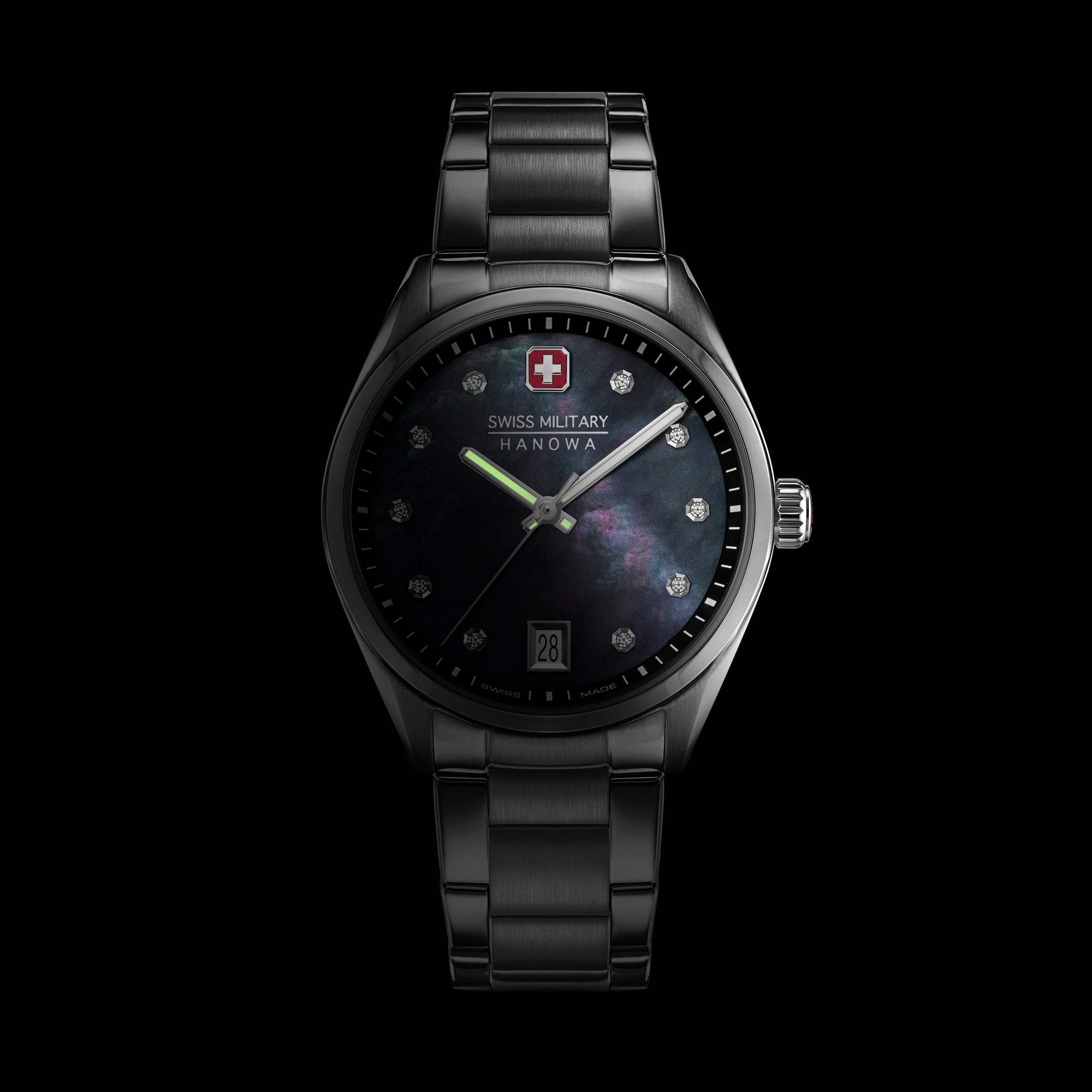 Swiss Military Hanowa Quarzuhr »Roadrunner Lady Sparkle« Armbanduhr, Damenuhr, Swiss Made, Edelstahlarmband, analog, Tag